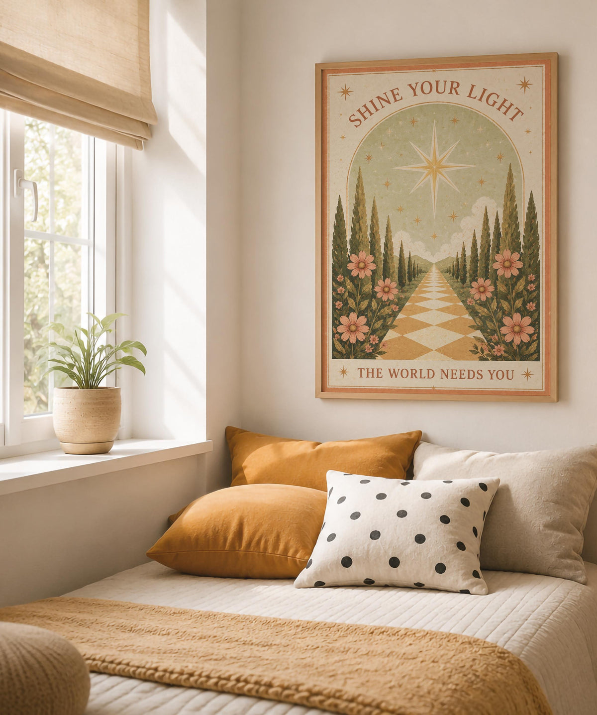 Celestial Folk Art Print | Positive Message Inspirational Star Illustration | Framed or Unframed