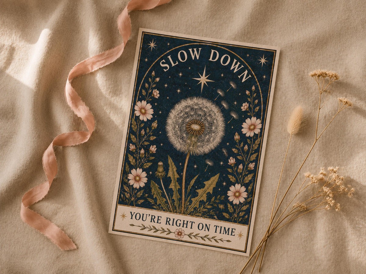 Celestial Dandelion Print | Positive Message Folk Art Wildflower Wall Art | Framed or Unframed