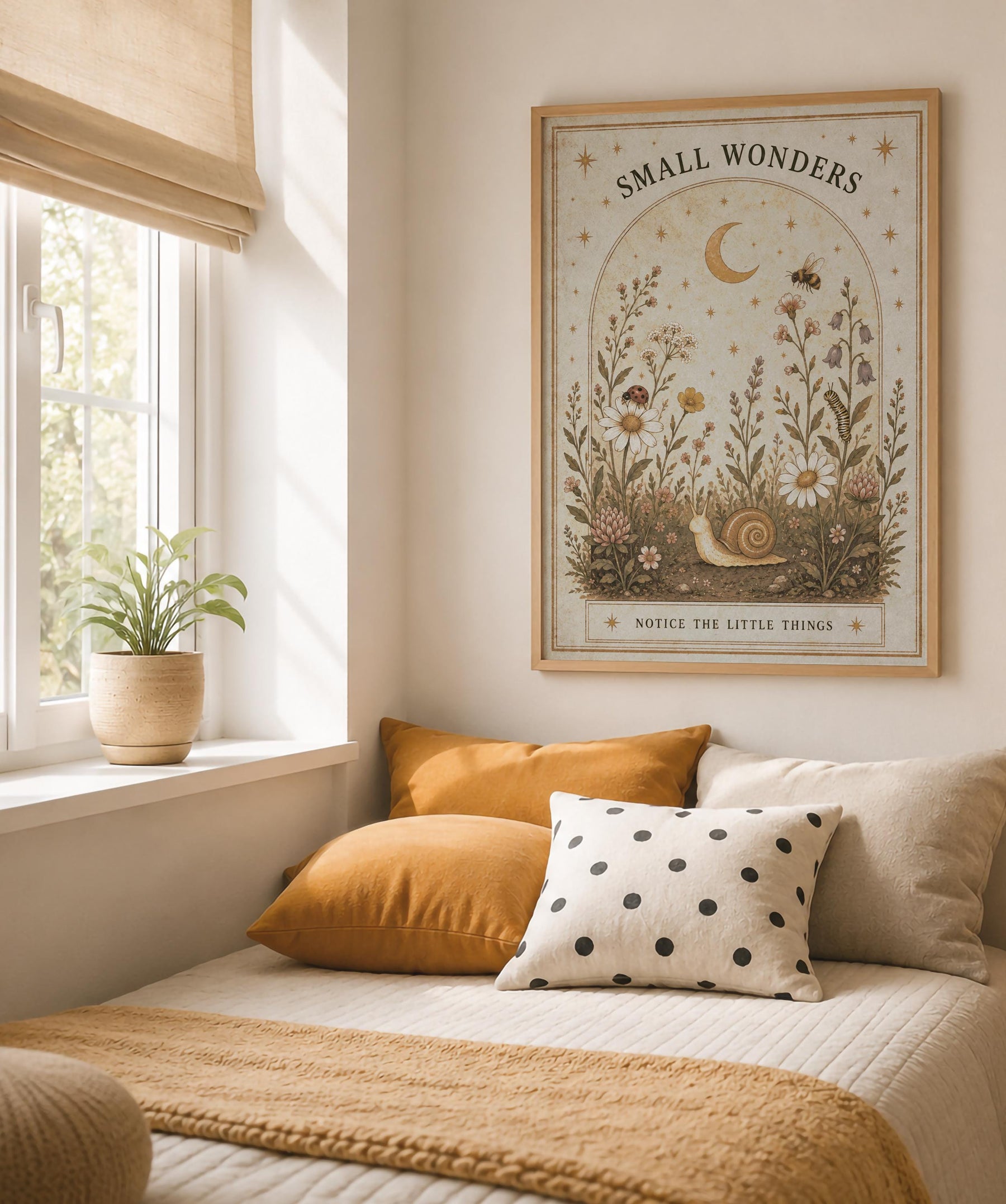 Small Wonders Nature Print | Positive Message Folk Illustration Wildflower Wall Art | Framed or Unframed