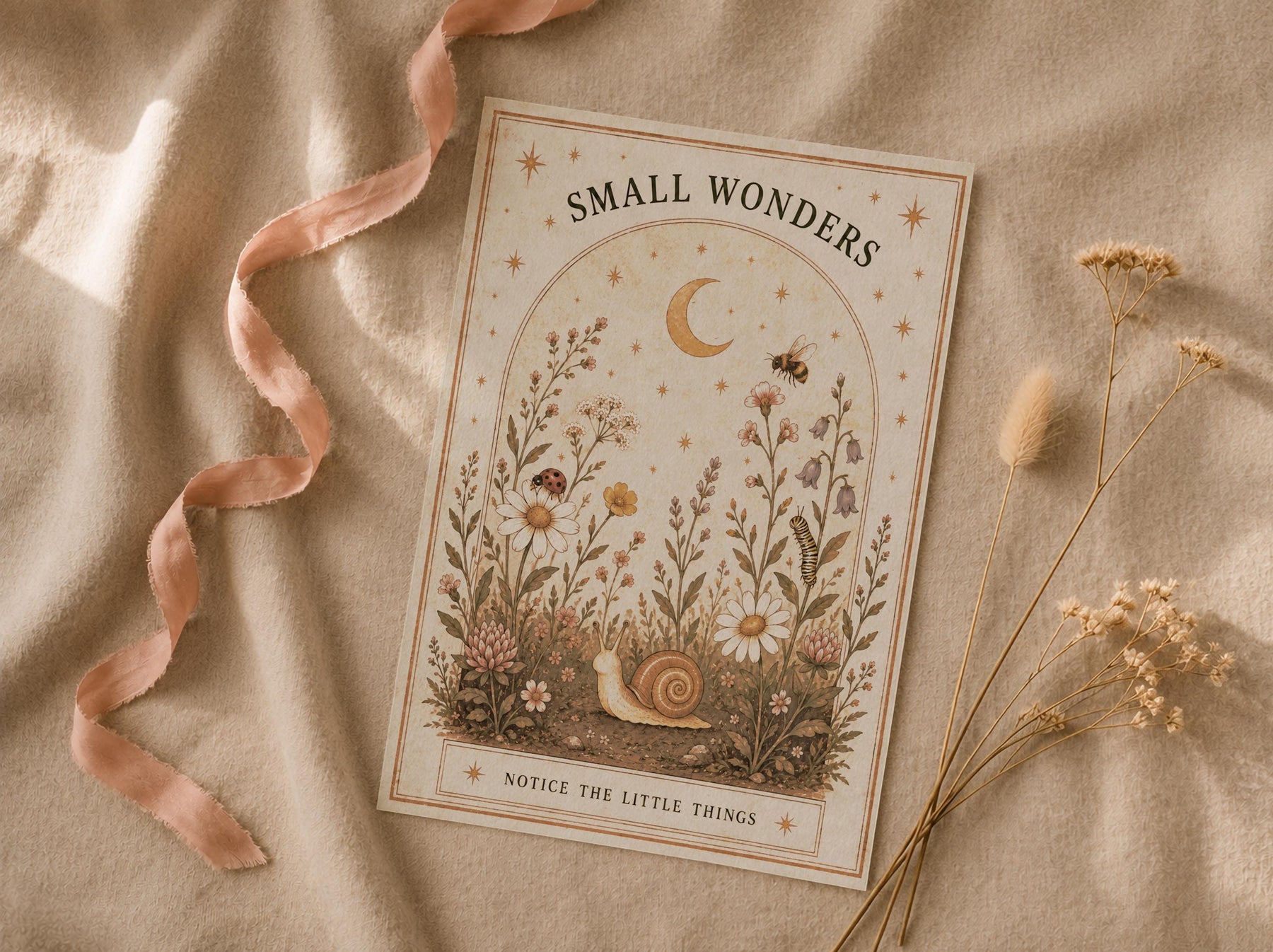 Small Wonders Nature Print | Positive Message Folk Illustration Wildflower Wall Art | Framed or Unframed