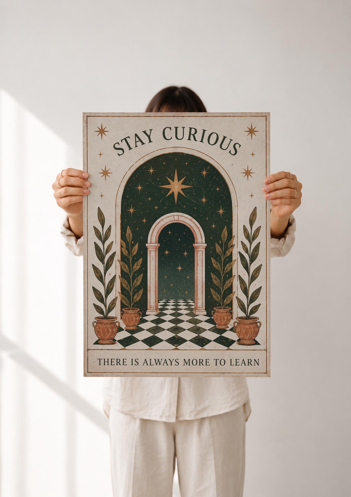 Stay Curious Print | Celestial Nursery Wall Art, Botanical Folk Art Illustration, Framed or Unframed