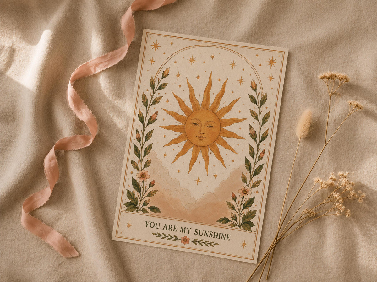 Celestial Sun Print | Positive Message Folk Art Illustration, Botanical Wall Art | Framed or Unframed