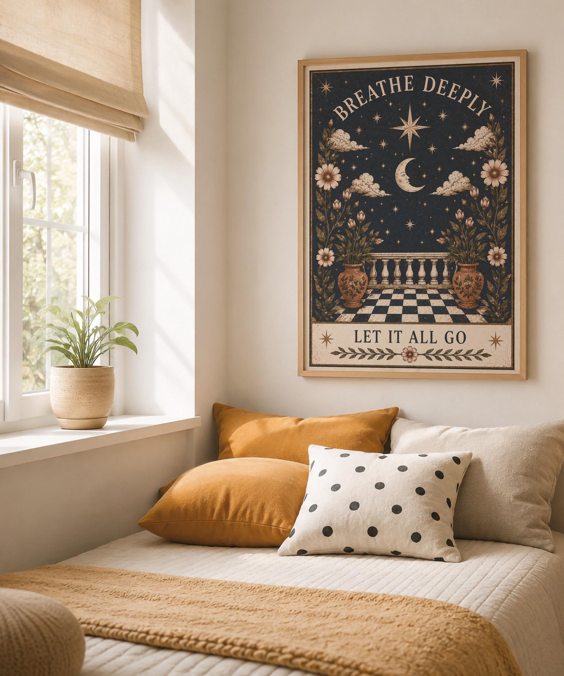 Celestial Moon Folk Art Print | Inspirational Wall Art Illustration | Framed or Unframed