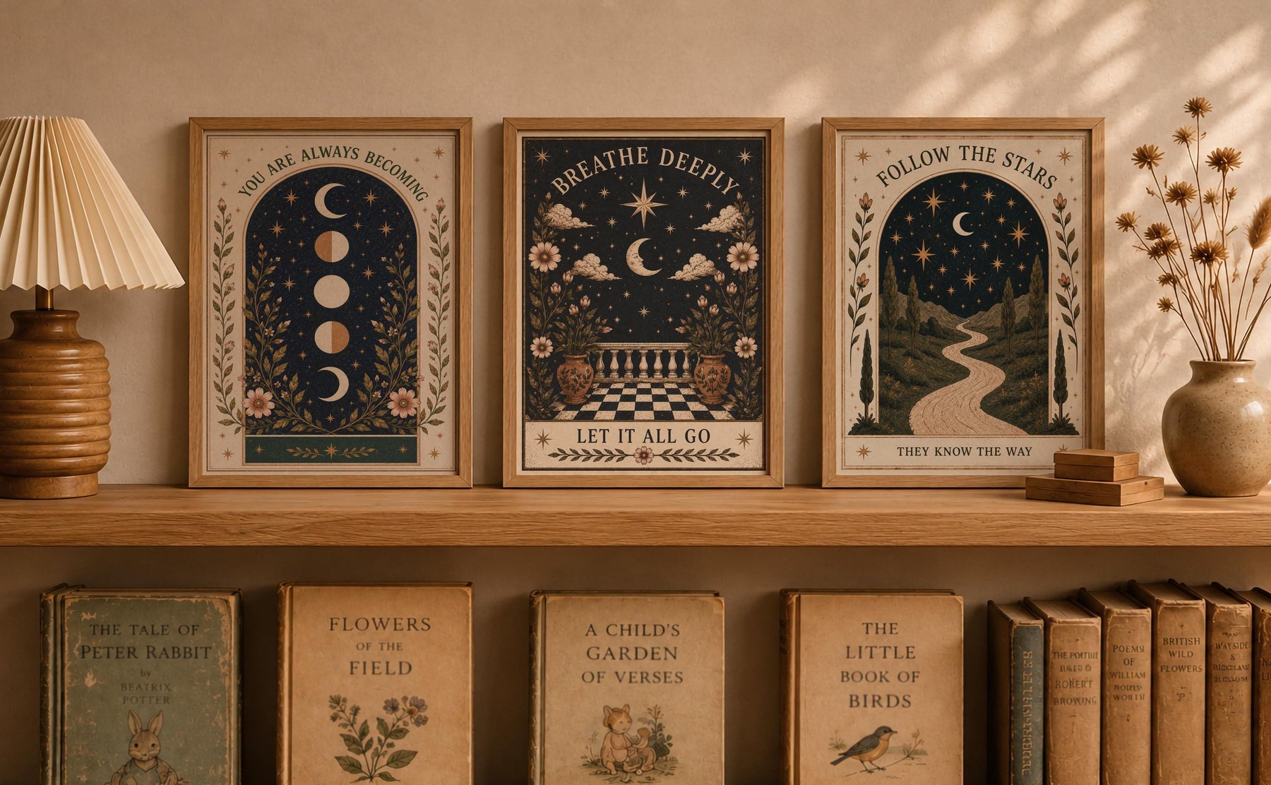 Celestial Moon Folk Art Print | Inspirational Wall Art Illustration | Framed or Unframed