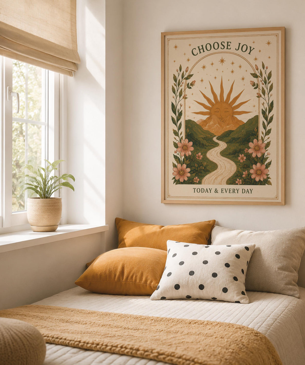 Choose Joy Print | Positive Affirmation Wall Art, Celestial Folk Illustration, Framed or Unframed