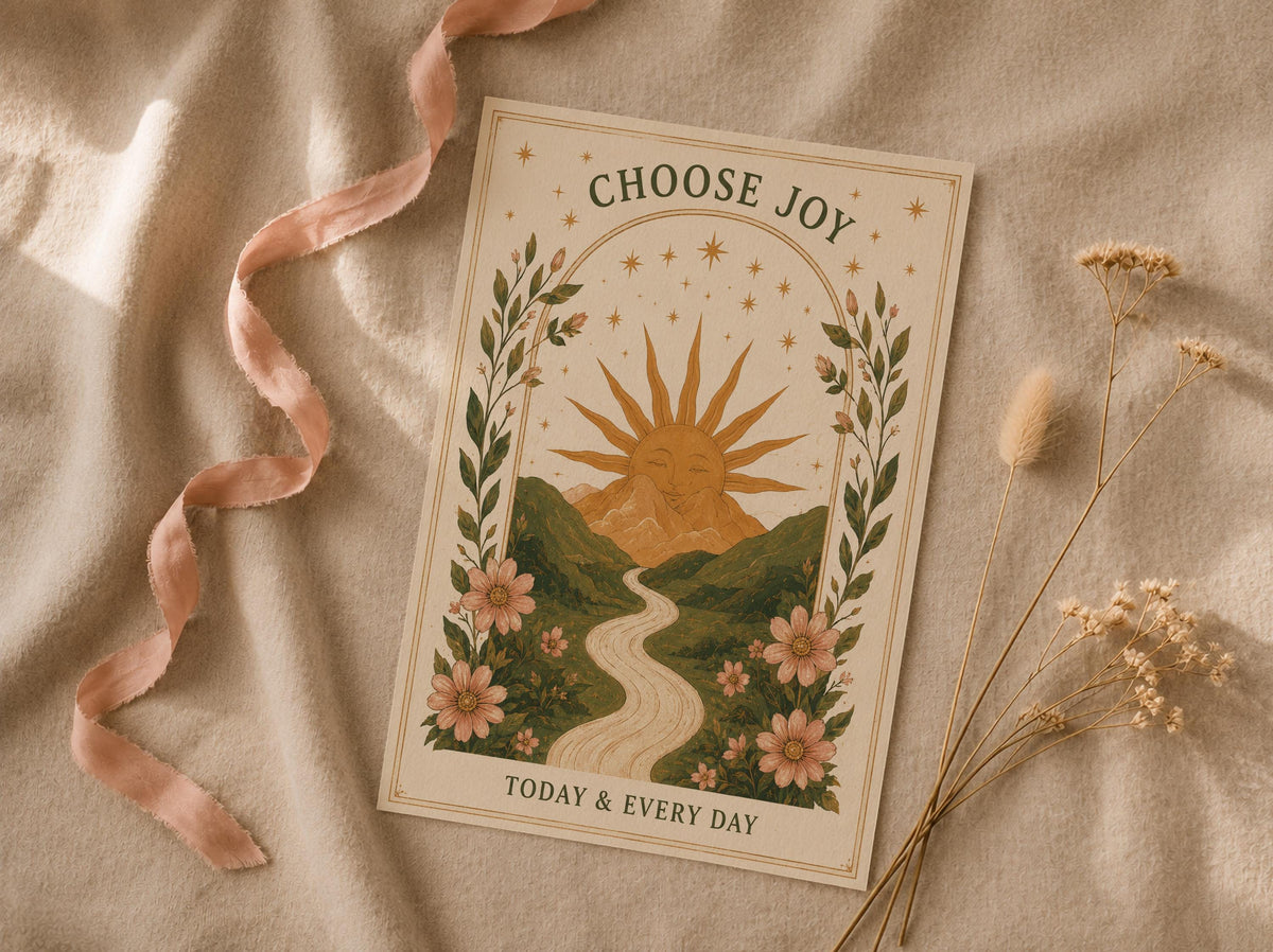 Choose Joy Print | Positive Affirmation Wall Art, Celestial Folk Illustration, Framed or Unframed