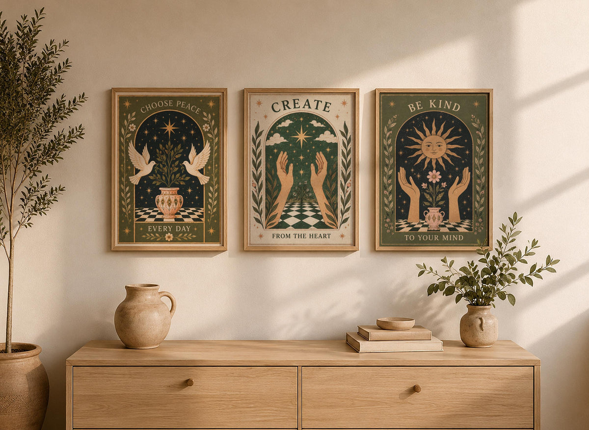 Choose Peace Print | Inspirational Celestial Wall Art, Folk Dove Illustration, Framed or Unframed