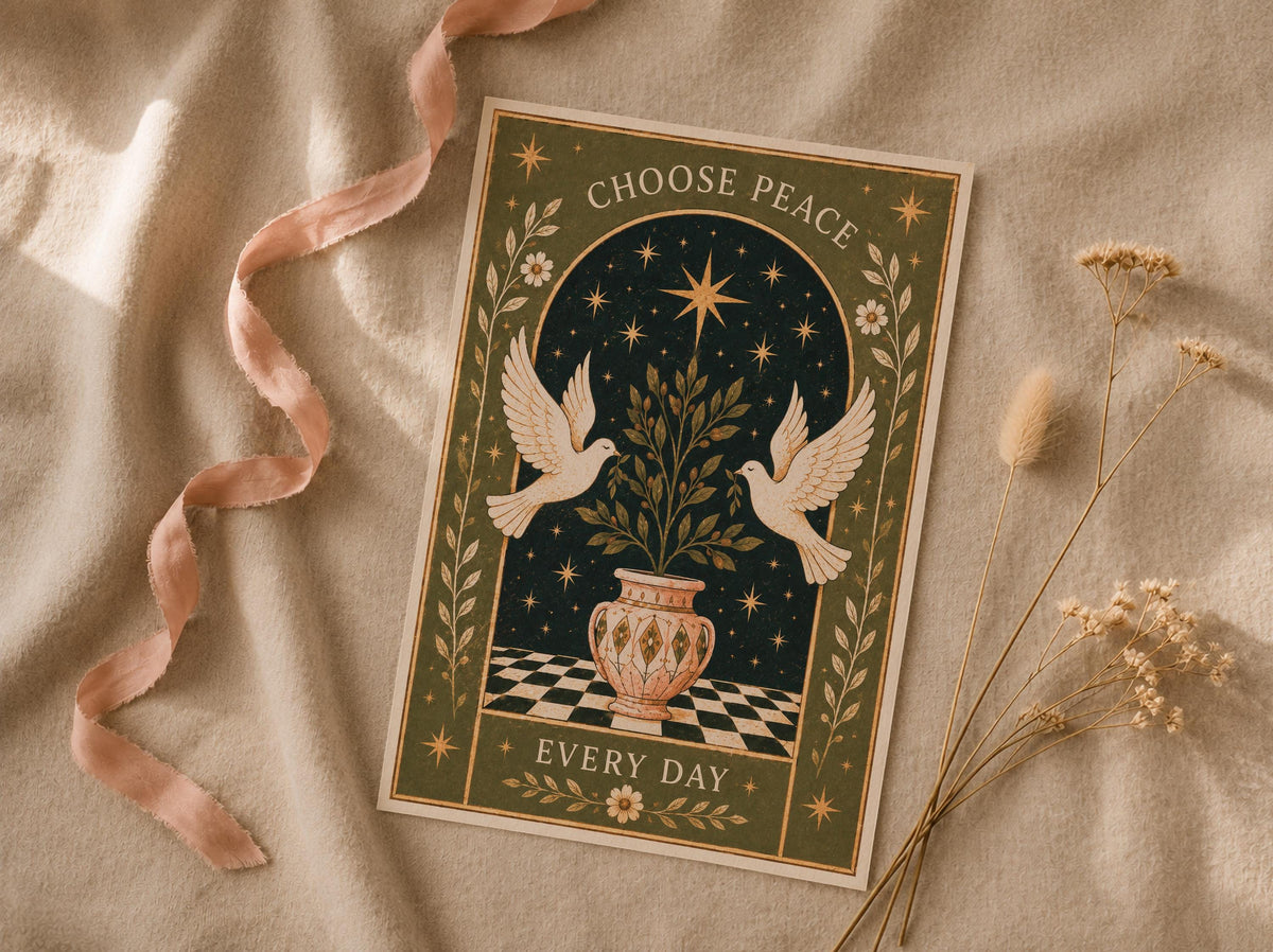 Choose Peace Print | Inspirational Celestial Wall Art, Folk Dove Illustration, Framed or Unframed