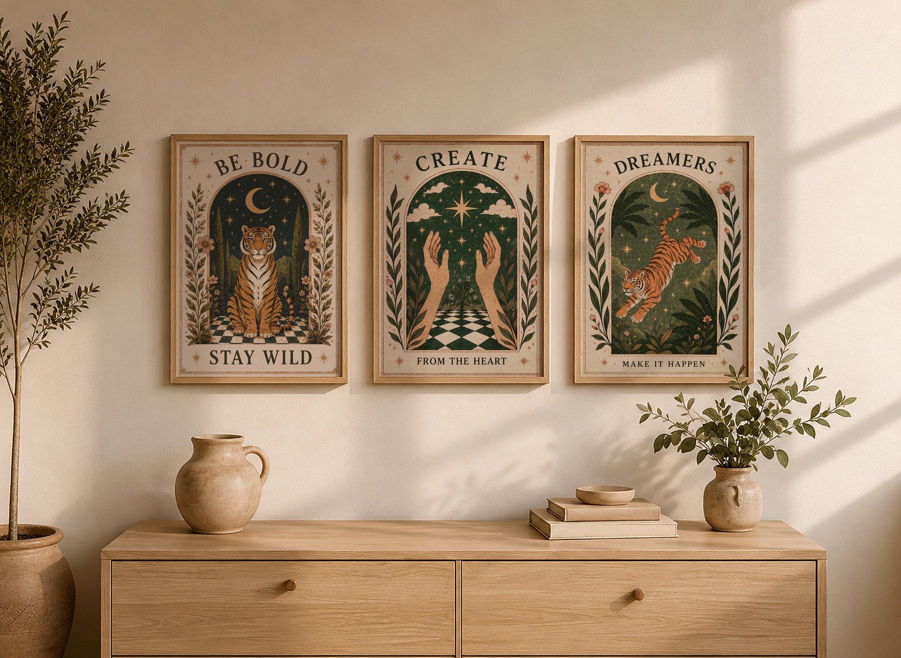 Tiger Illustrated Print | Inspirational Dreamer Folk Art Animal Wall Art | Framed or Unframed