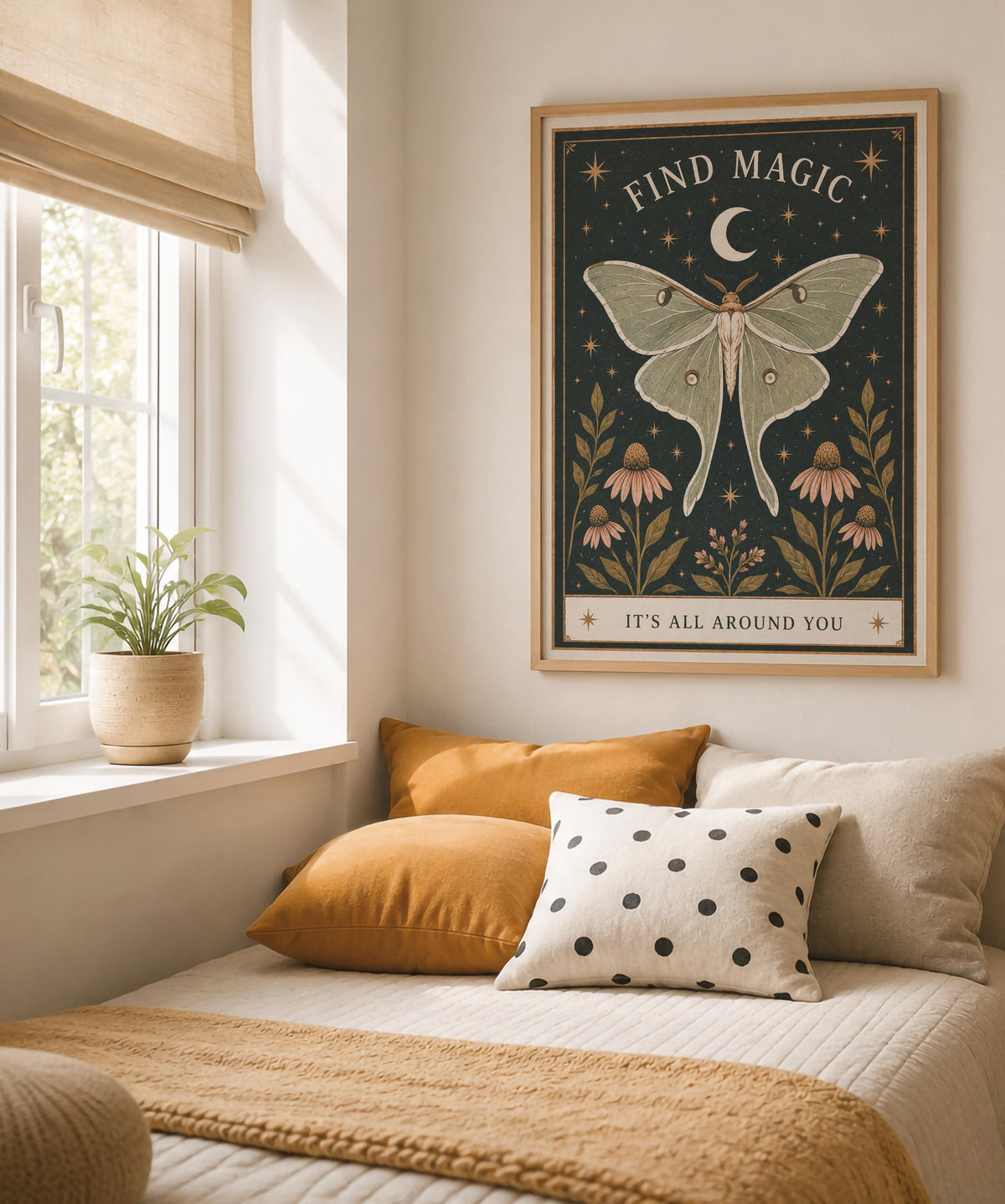 Celestial Moth Nursery Print | Inspirational Magic Folk Art Nature Illustration | Framed or Unframed