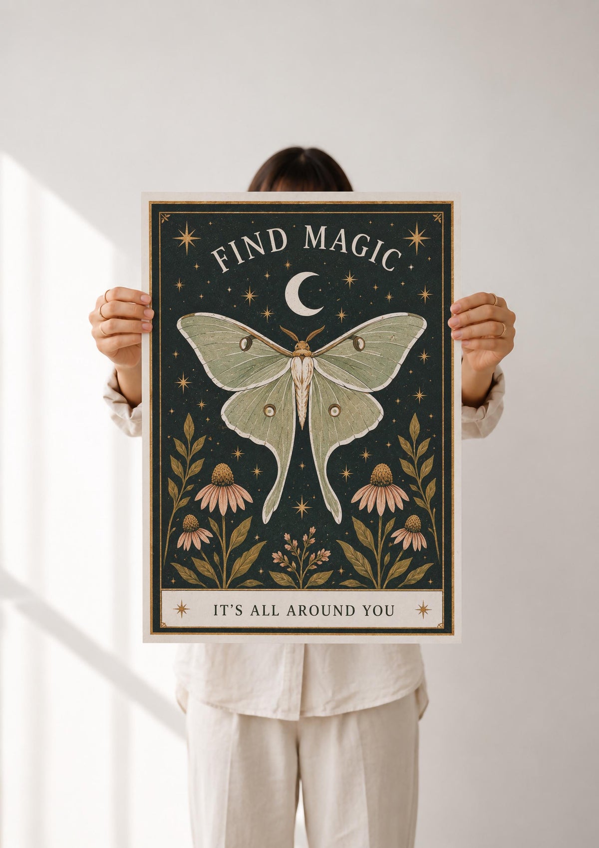 Celestial Moth Nursery Print | Inspirational Magic Folk Art Nature Illustration | Framed or Unframed