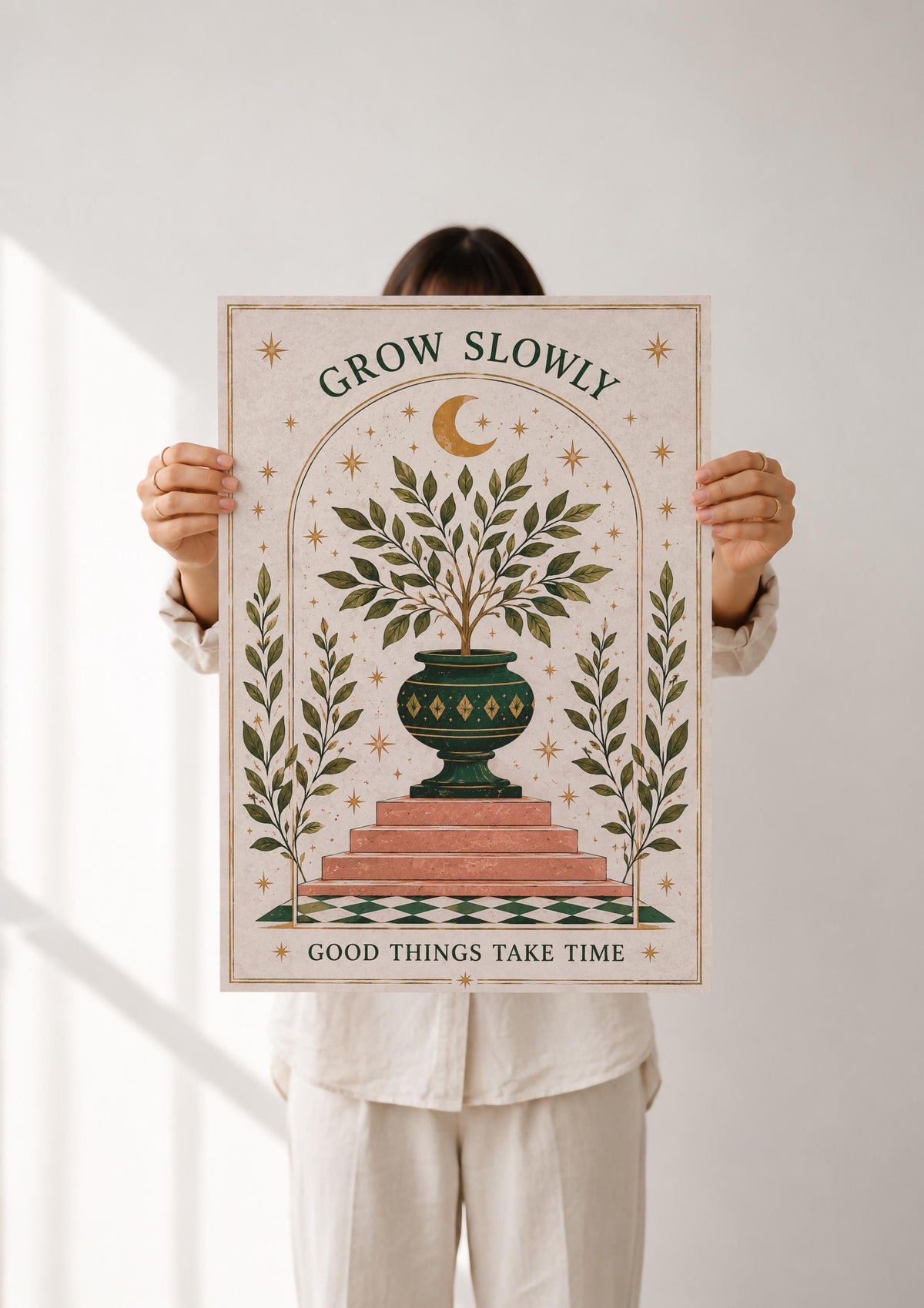 Olive Tree Botanical Print | Inspirational Celestial Folk Nursery Wall Art | Framed or Unframed
