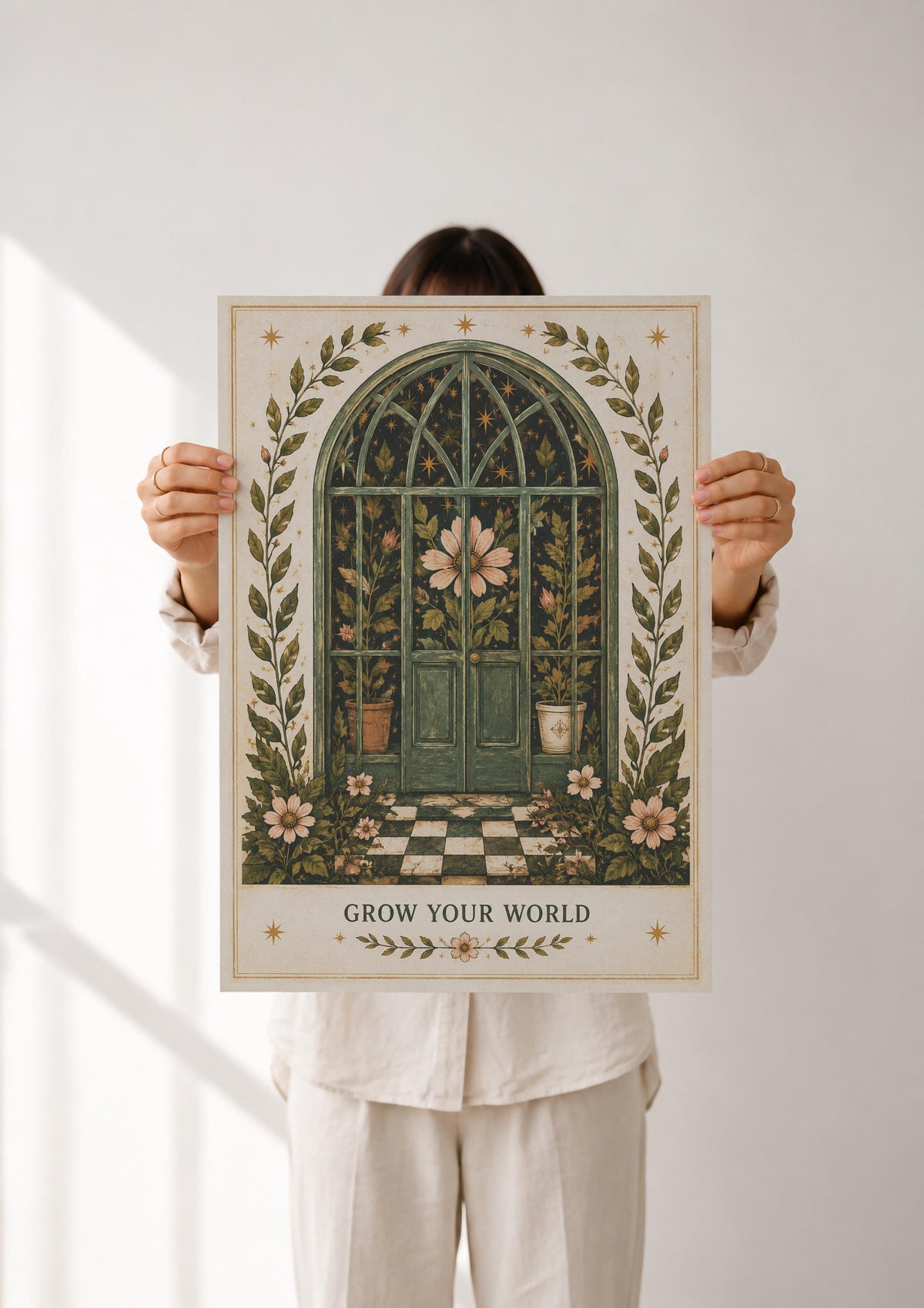Botanical Greenhouse Print | Inspirational Folk Art Celestial Wall Decor | Framed or Unframed