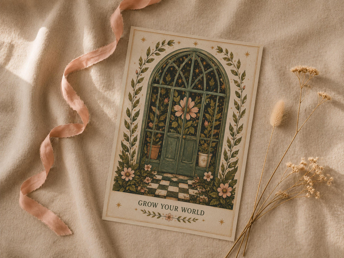Botanical Greenhouse Print | Inspirational Folk Art Celestial Wall Decor | Framed or Unframed