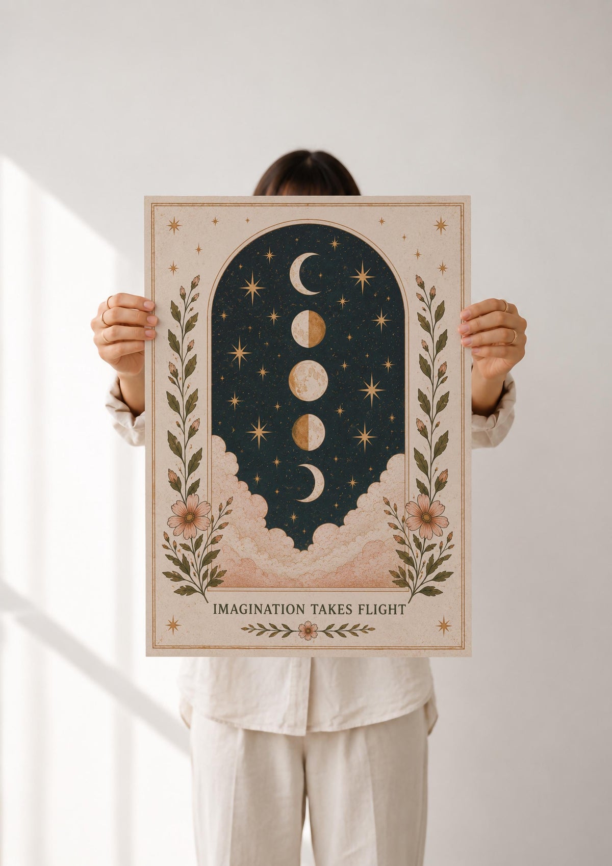 Celestial Moon Phases Print | Inspirational Folk Art Illustration | Framed or Unframed
