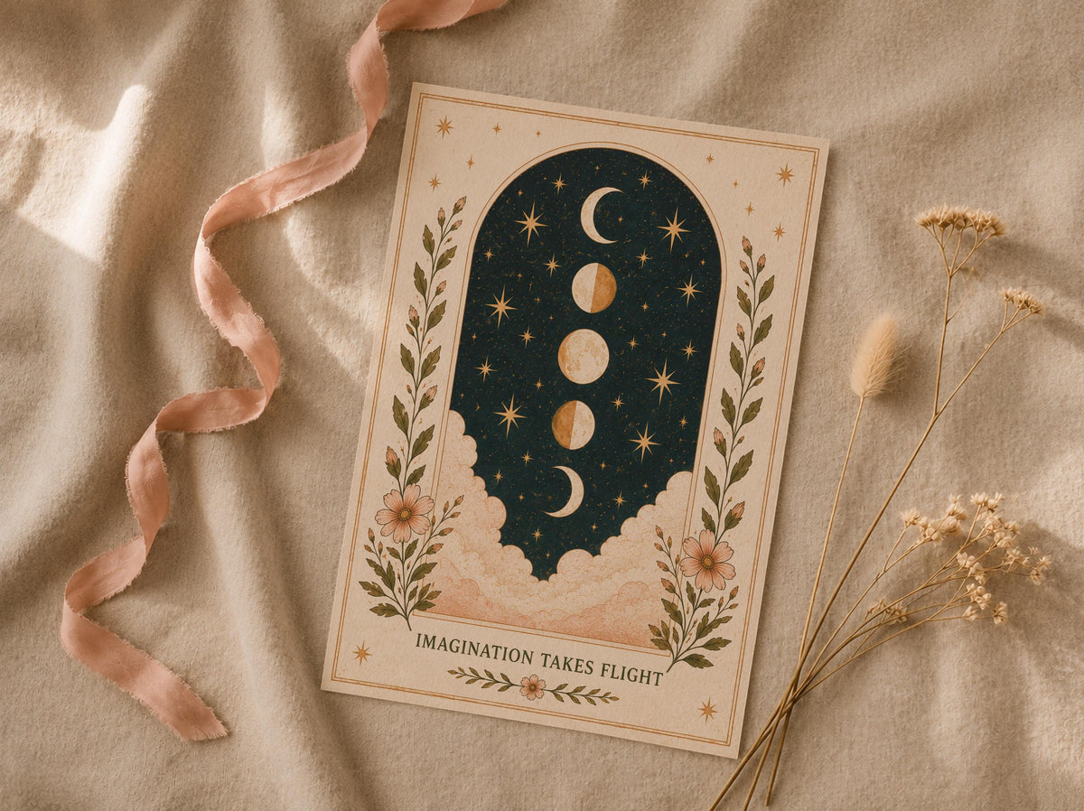 Celestial Moon Phases Print | Inspirational Folk Art Illustration | Framed or Unframed