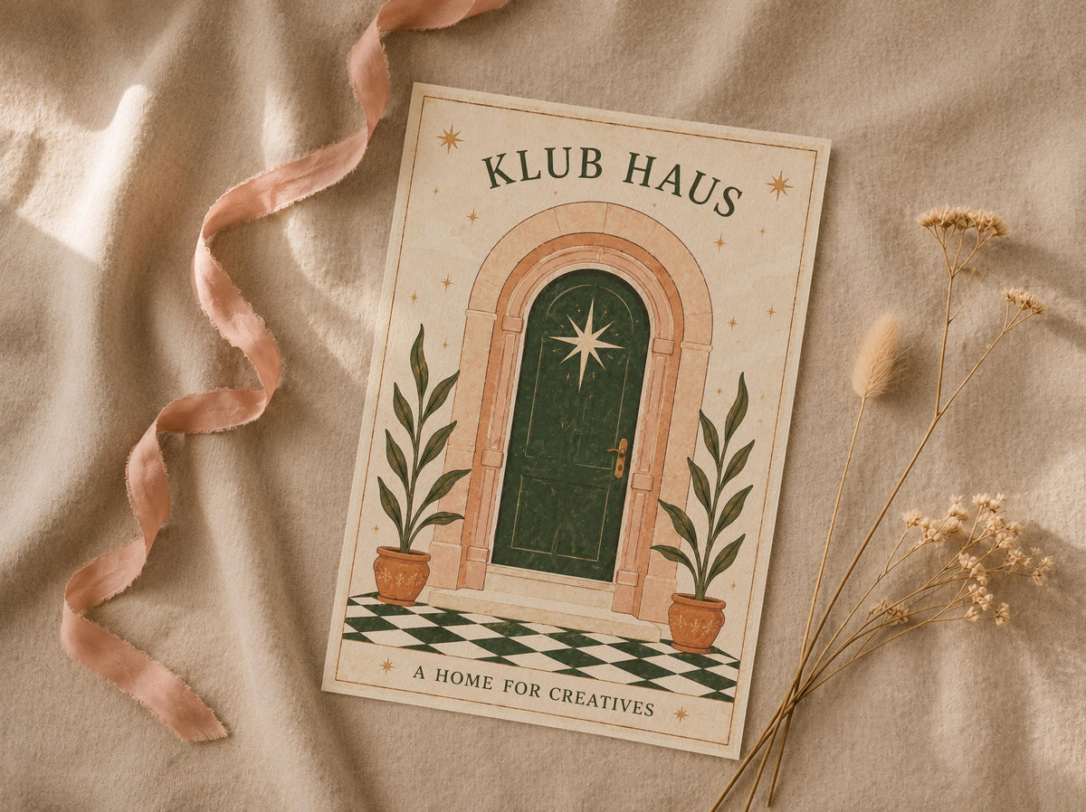 Klub Haus Print | Mediterranean Folk Art Illustration, Archway Star Door Decor | Framed or Unframed