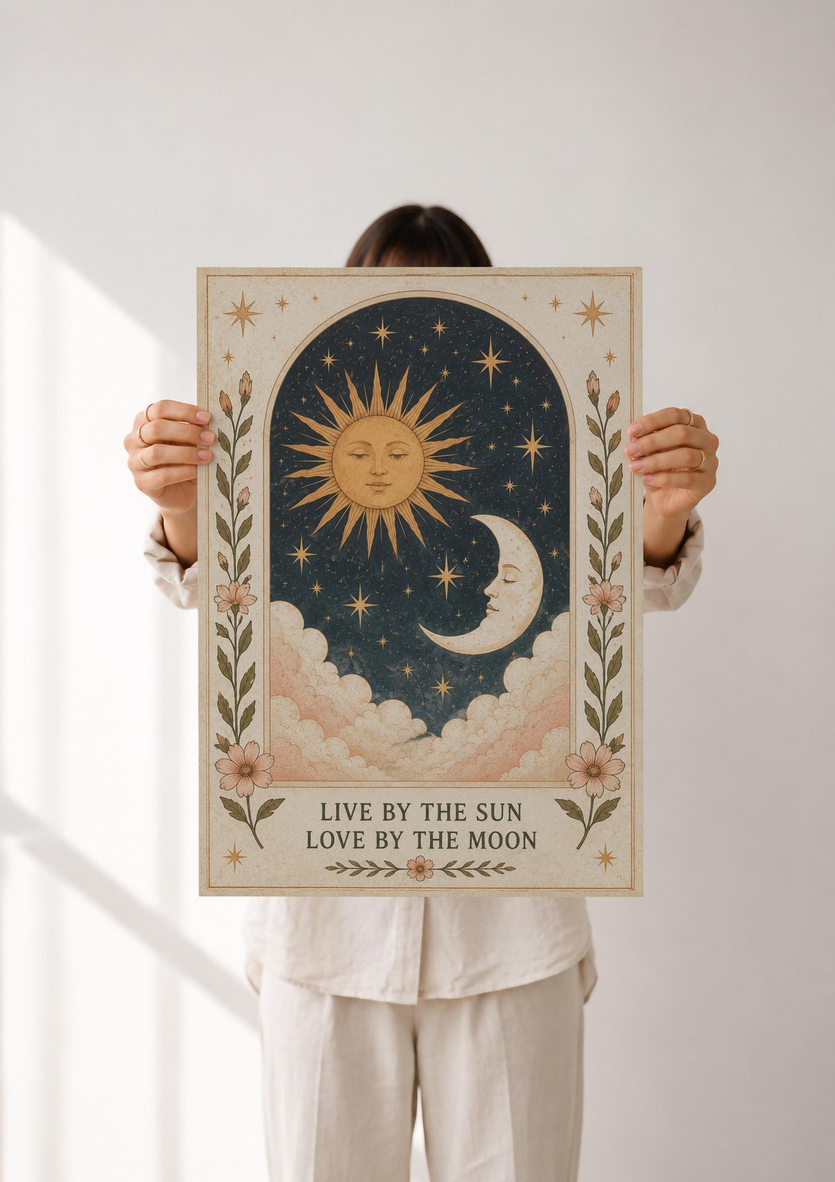 Celestial Sun Moon Folk Art Print | Inspirational Boho Illustration | Framed or Unframed