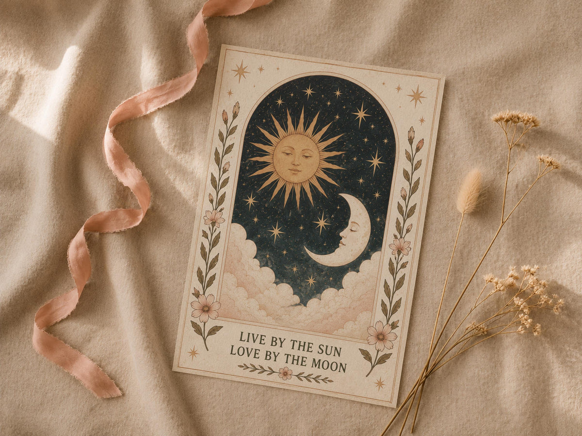 Celestial Sun Moon Folk Art Print | Inspirational Boho Illustration | Framed or Unframed