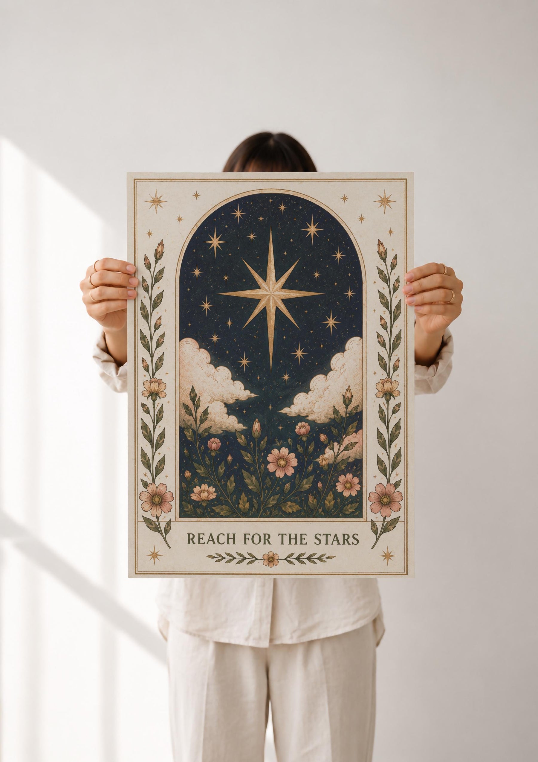Celestial Starry Sky Print | Positive Message Inspirational Folk Art Illustration | Framed or Unframed