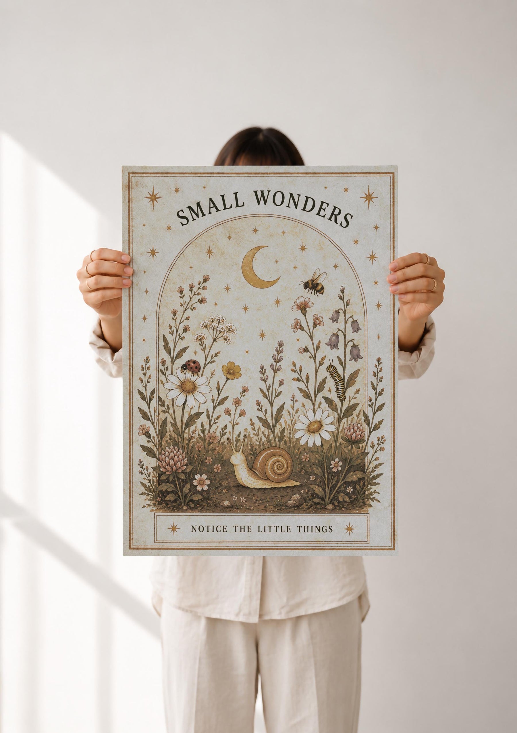 Small Wonders Nature Print | Positive Message Folk Illustration Wildflower Wall Art | Framed or Unframed