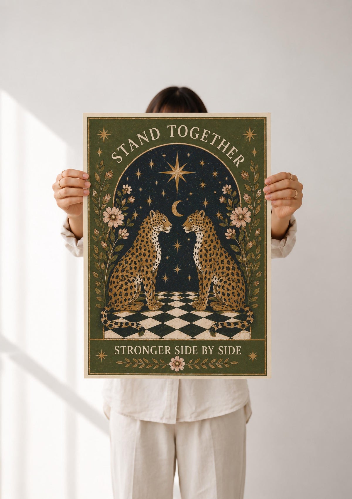 Stand Together Print | Leopard Nursery Wall Art, Animal Folk Art Illustration, Framed or Unframed