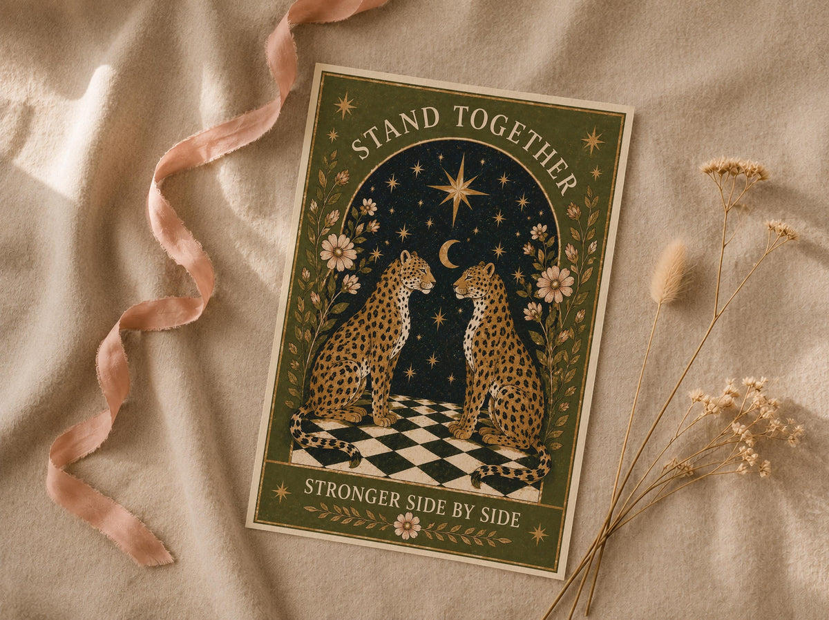 Stand Together Print | Leopard Nursery Wall Art, Animal Folk Art Illustration, Framed or Unframed