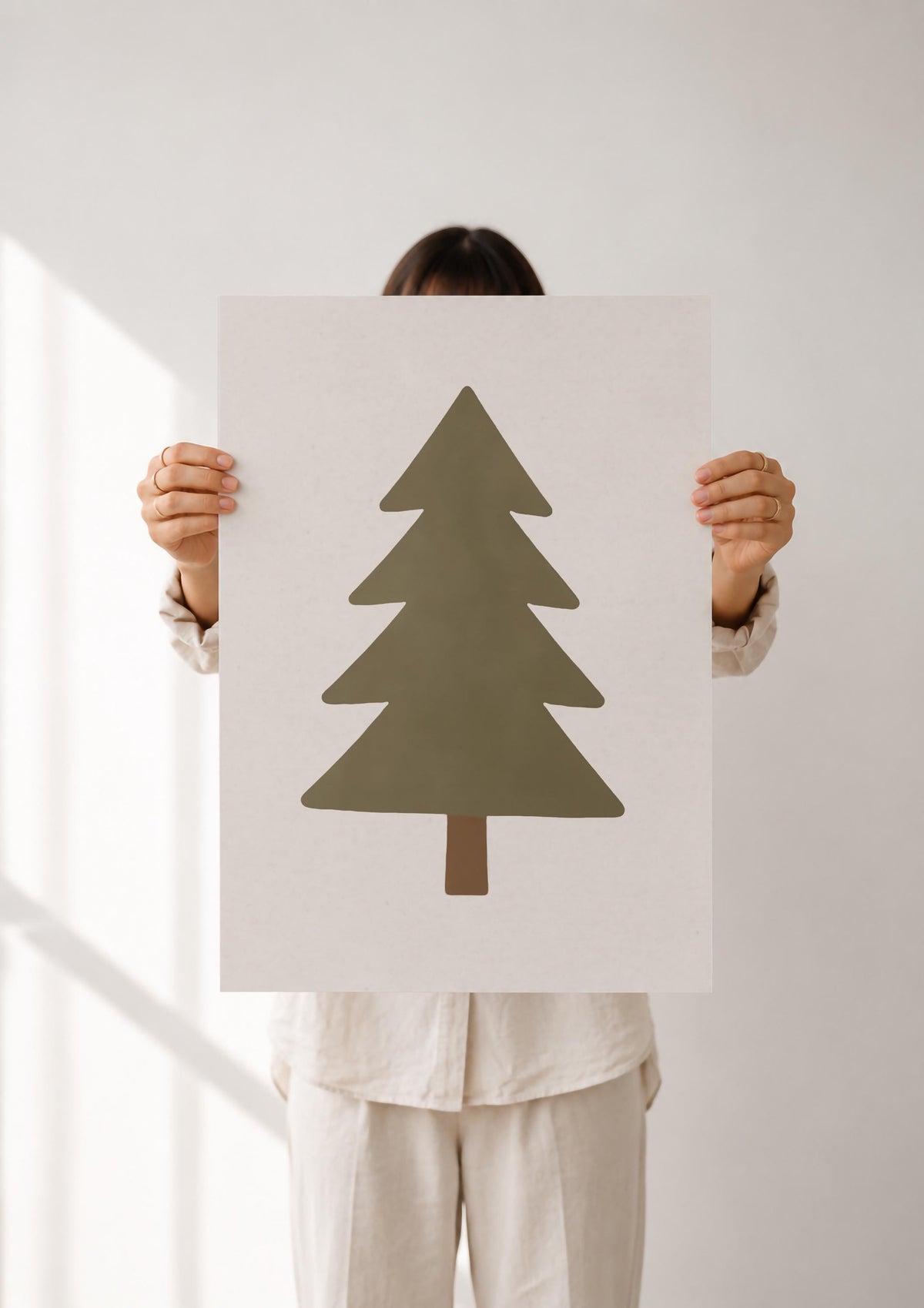 Pine Tree Print | Hand-Painted Minimalist Nature Wall Art | Framed or Unframed