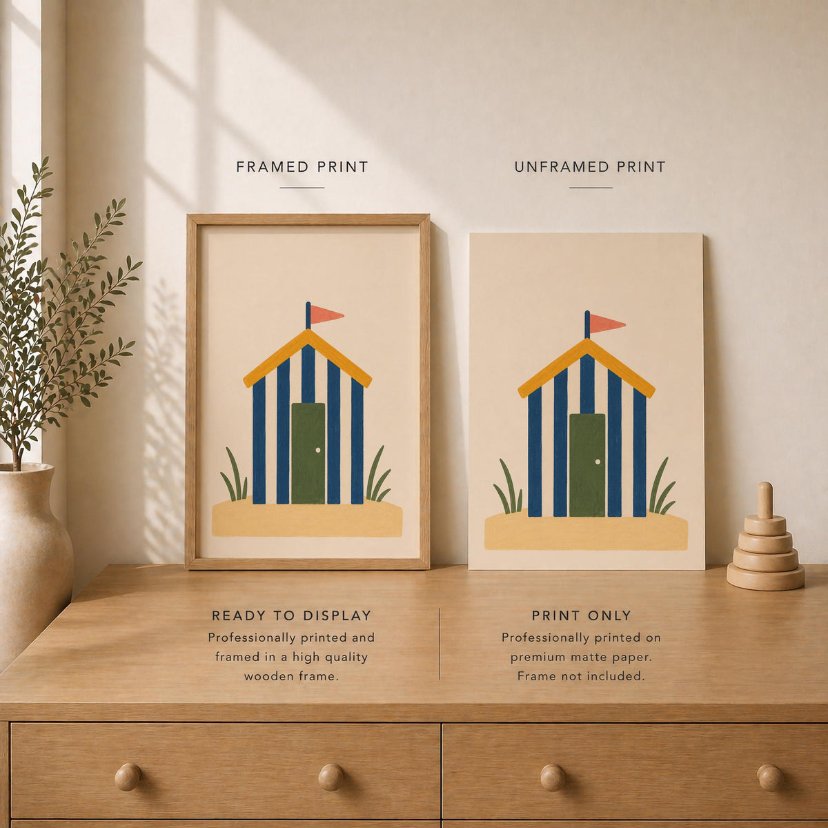 Hand-Painted Beach Hut Print | Colourful Coastal Beach House Decor | Framed or Unframed