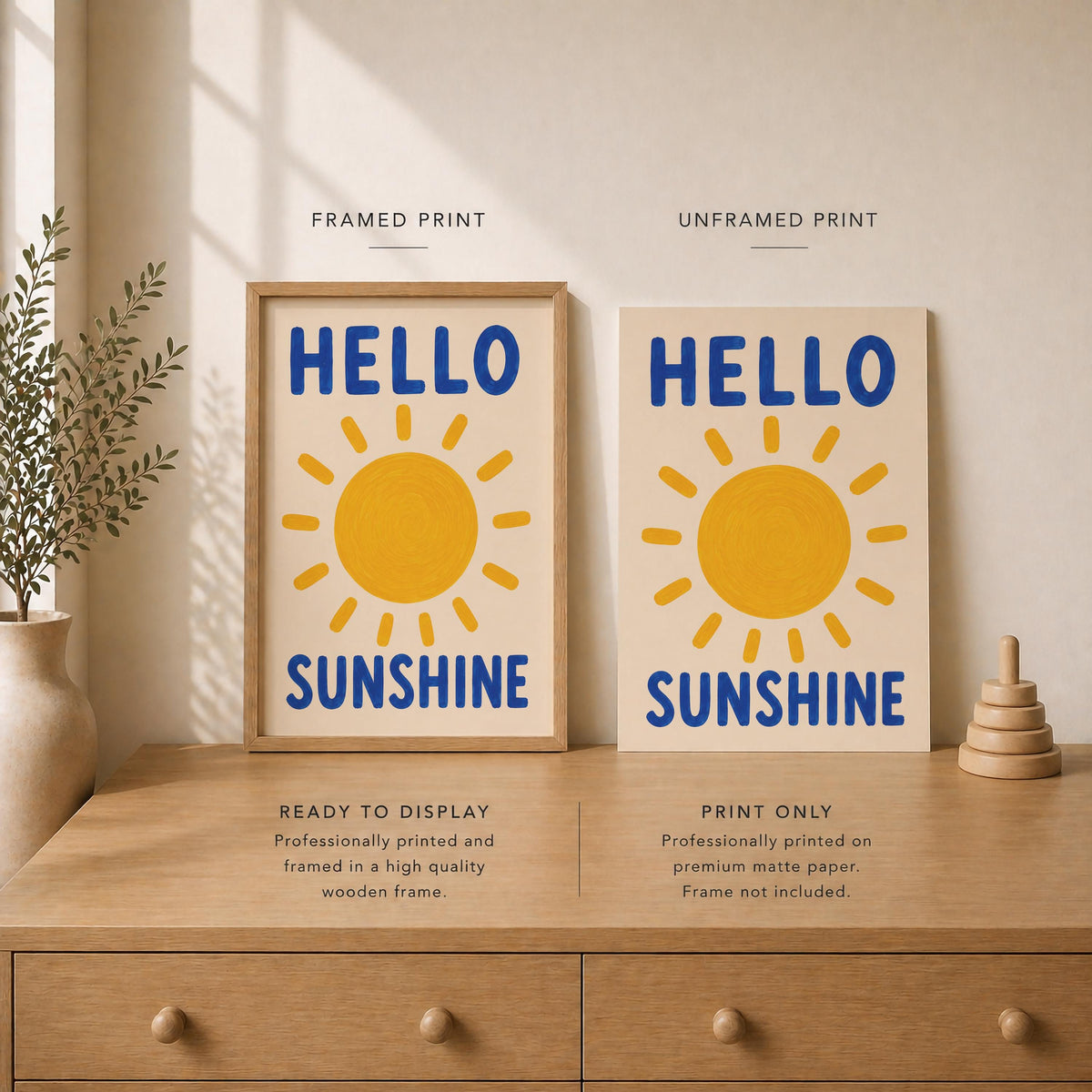 Hello Sunshine Print | Hand-Painted Sun Wall Art | Framed or Unframed