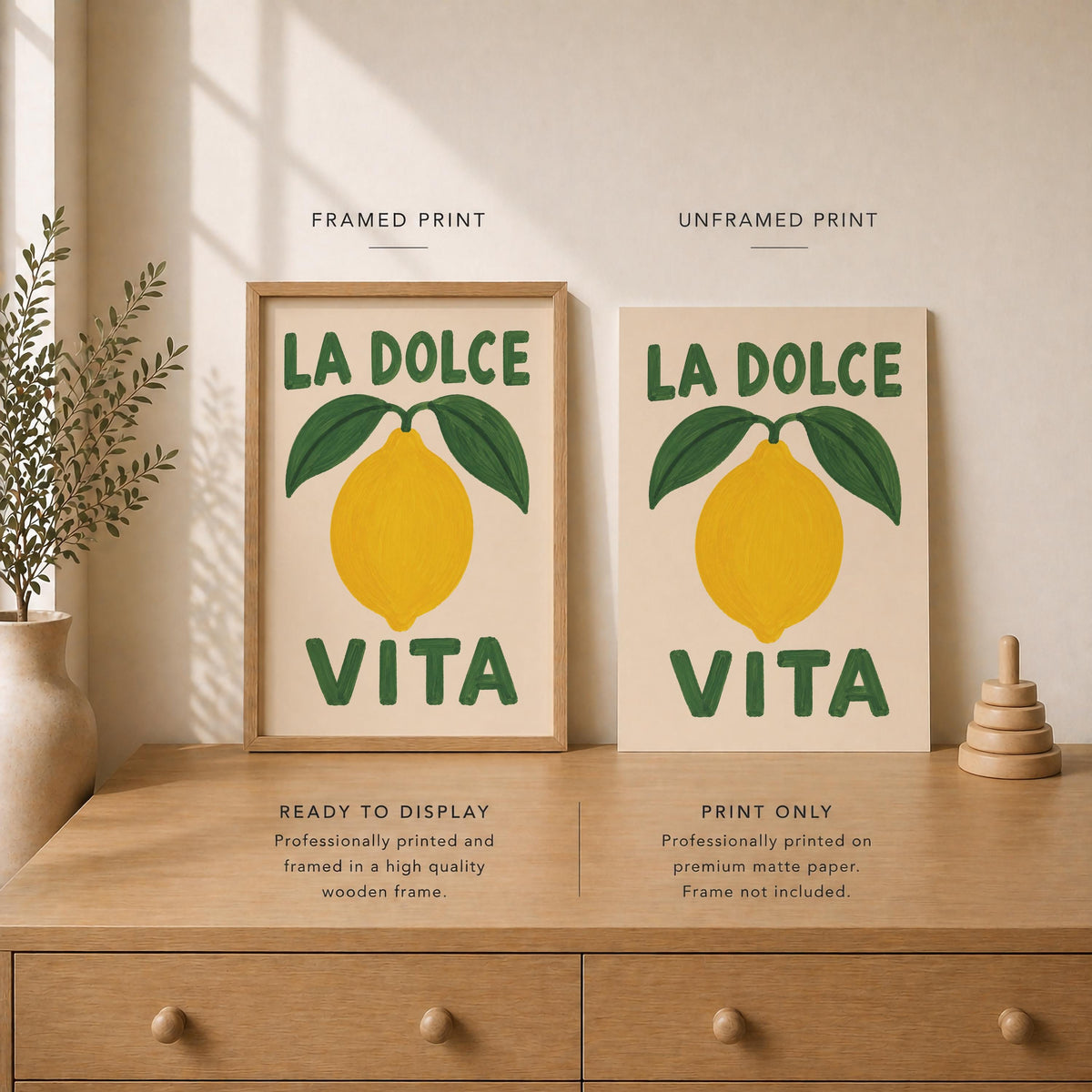 La Dolce Vita Print | Hand-Painted Italian Lemon Typography Wall Art | Framed or Unframed