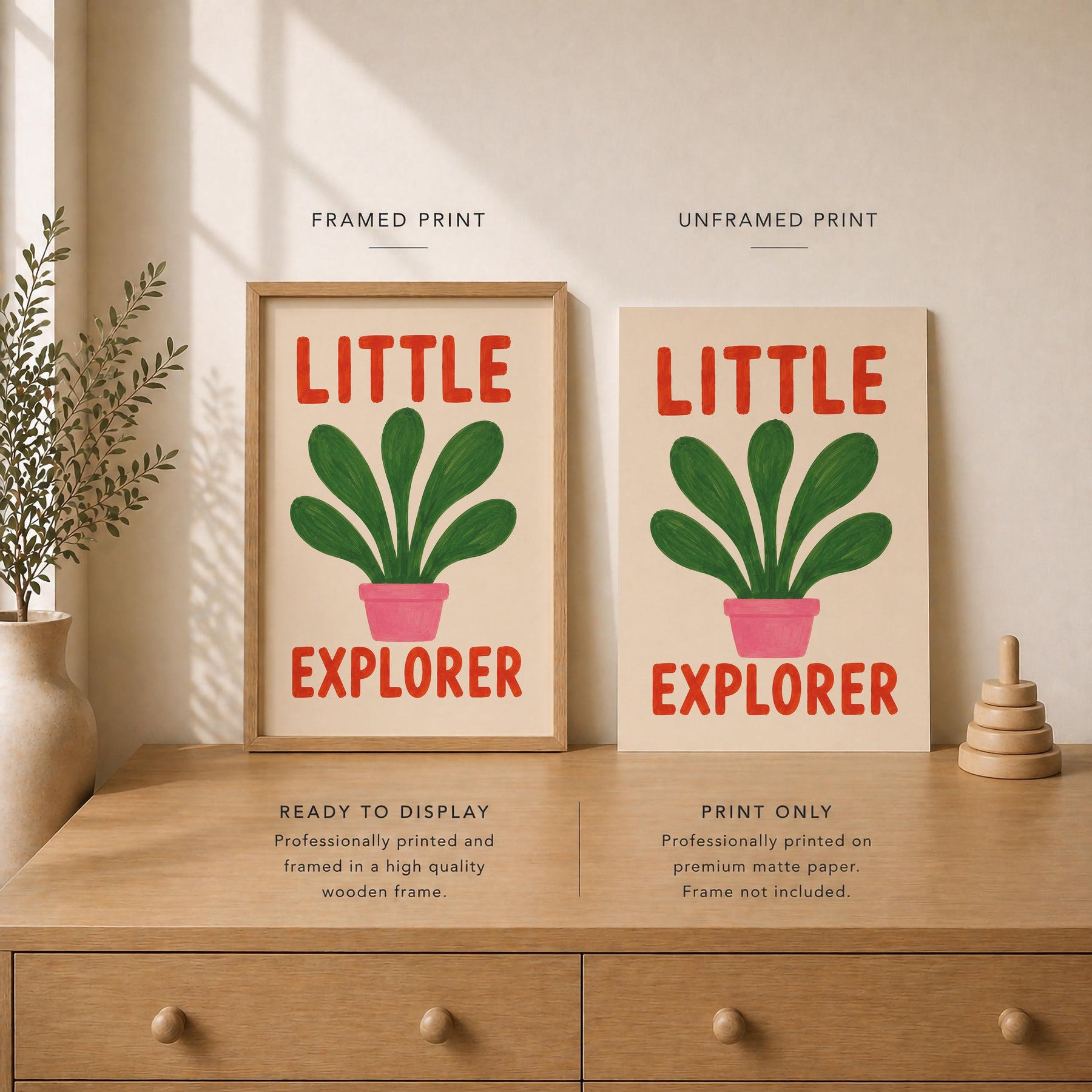 Little Explorer Print | Hand-Painted Botanical Nursery Wall Art, Kids Room Decor | Framed or Unframed