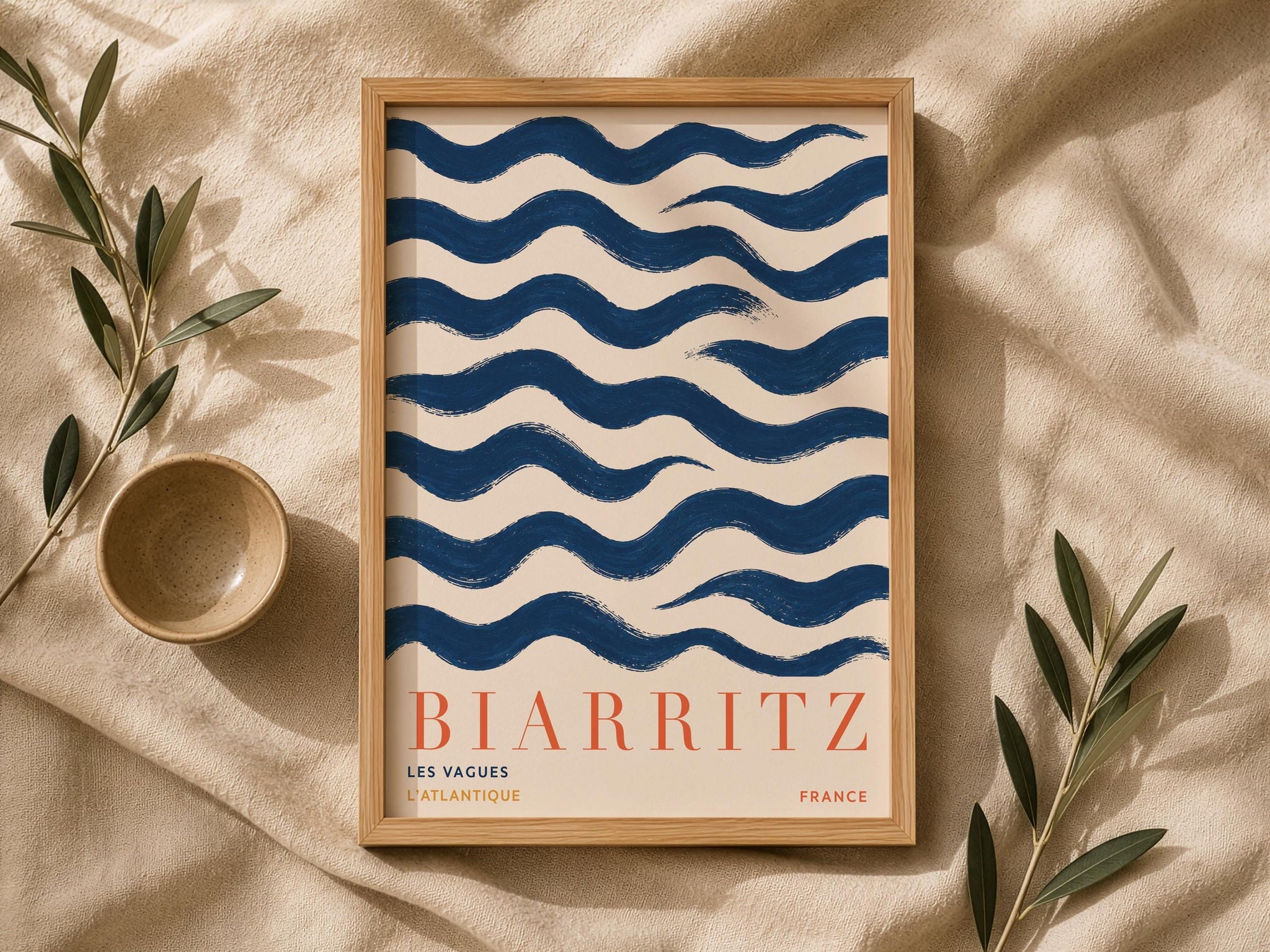 Biarritz Print | Hand-Painted French Coastal Waves Travel Poster | Framed or Unframed