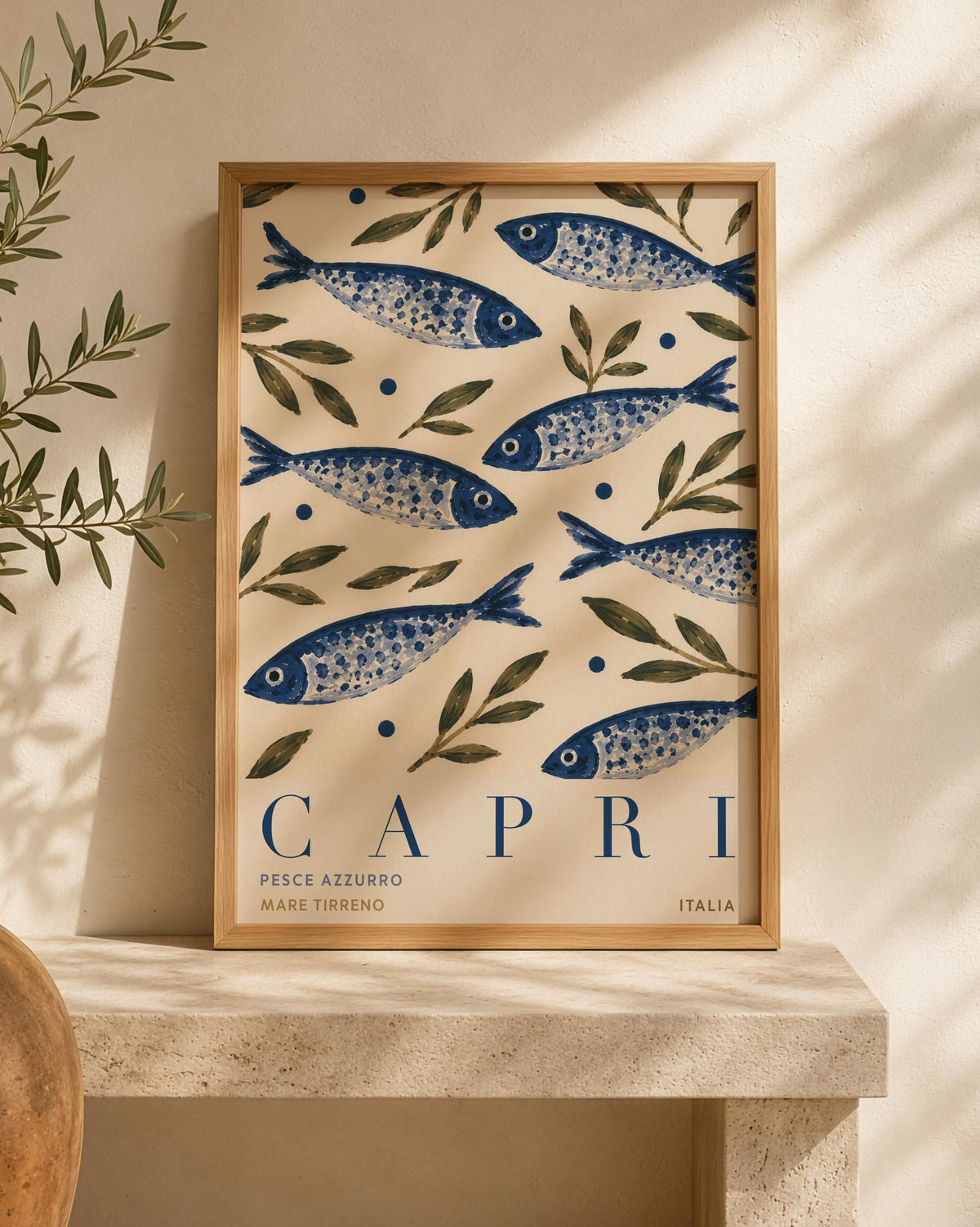 Capri Italy Fish Print | Hand-Painted Mediterranean Coastal Wall Art | Framed or Unframed