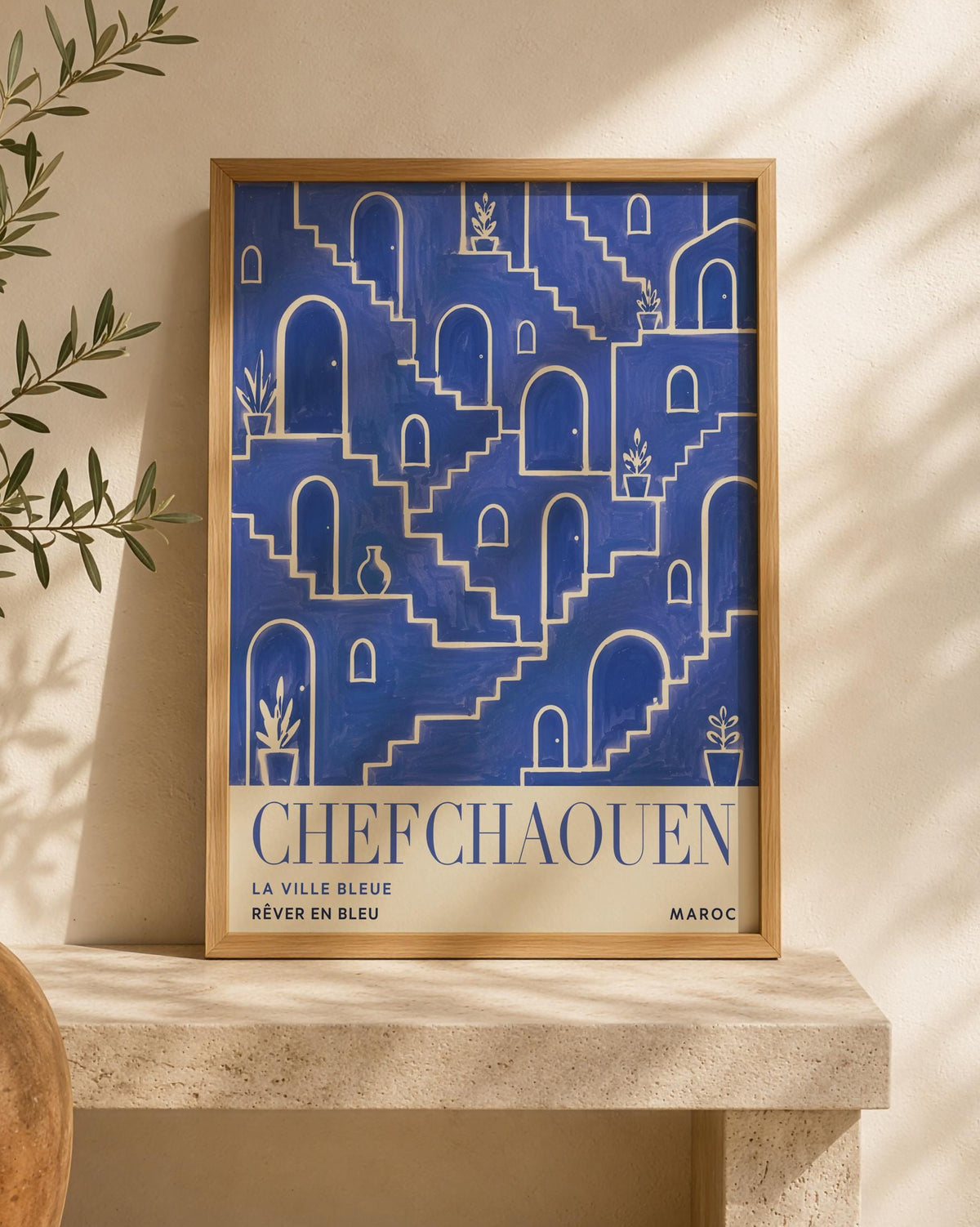 Chefchaouen Morocco Travel Poster | Blue City Wall Art, Mediterranean Decor | Framed or Unframed