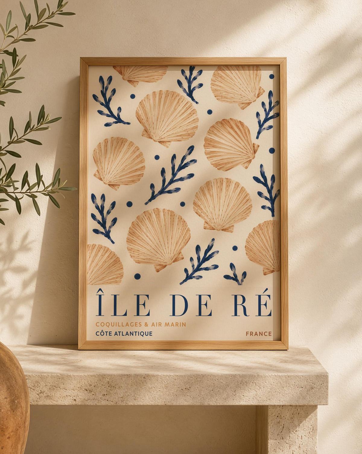 Île de Ré Print | Hand-Painted Scallop Shell French Coastal Wall Art | Framed or Unframed