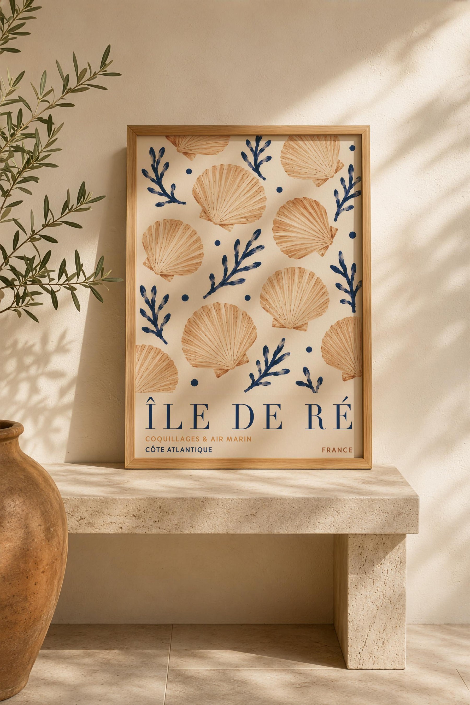 Île de Ré Print | Hand-Painted Scallop Shell French Coastal Wall Art | Framed or Unframed