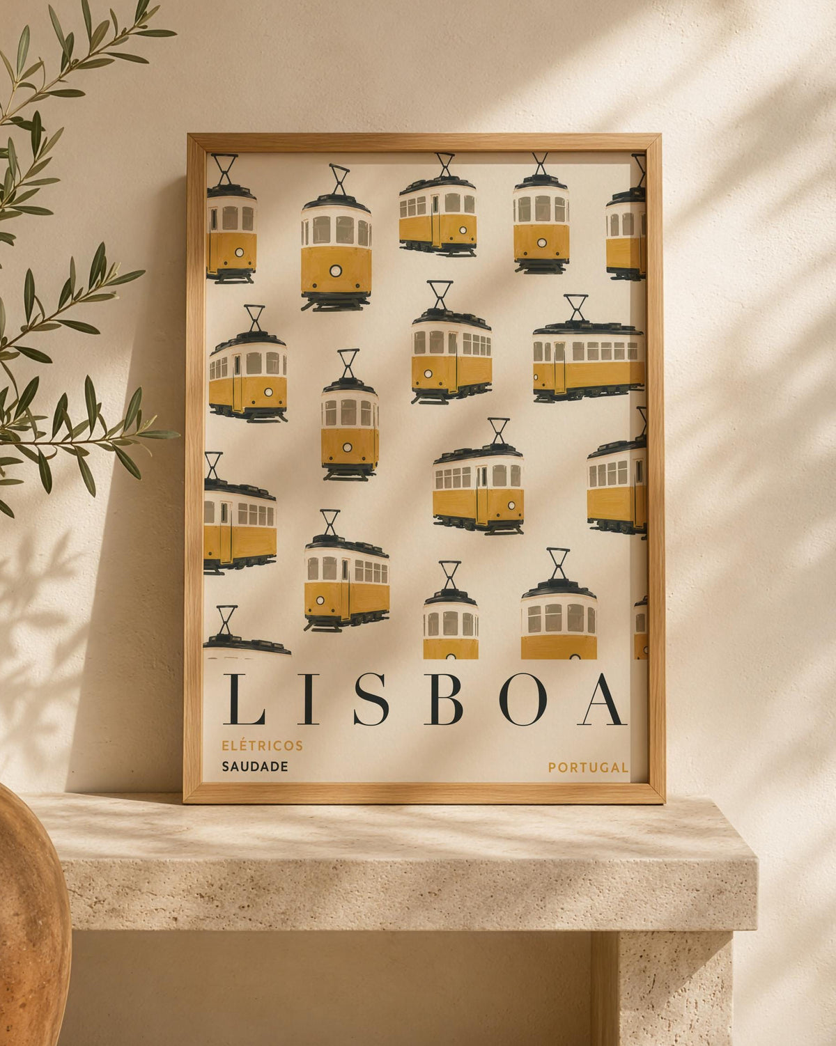 Lisbon Print | Yellow Tram Wall Art, Hand-Painted Portugal Travel Poster | Framed or Unframed
