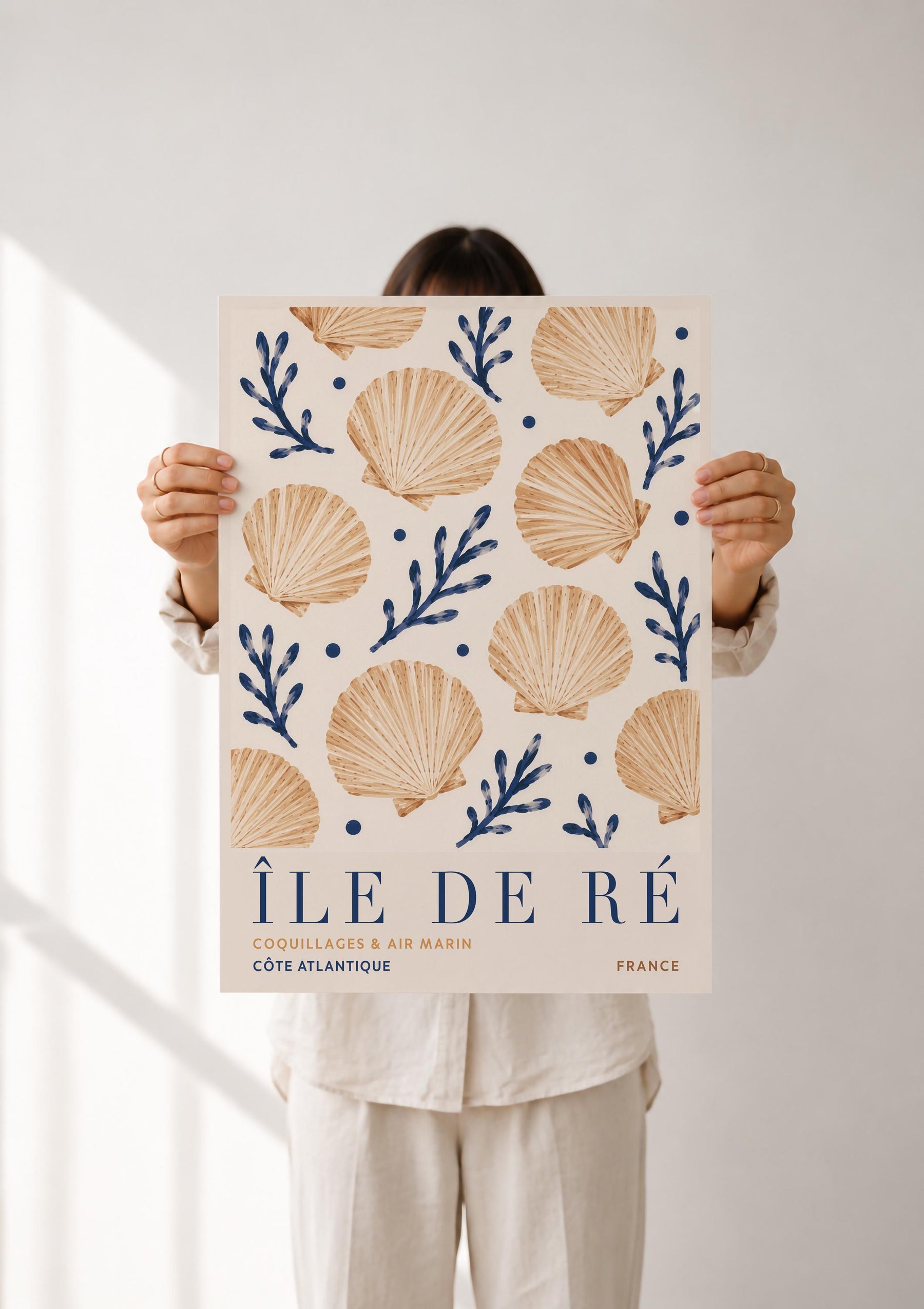 Île de Ré Print | Hand-Painted Scallop Shell French Coastal Wall Art | Framed or Unframed