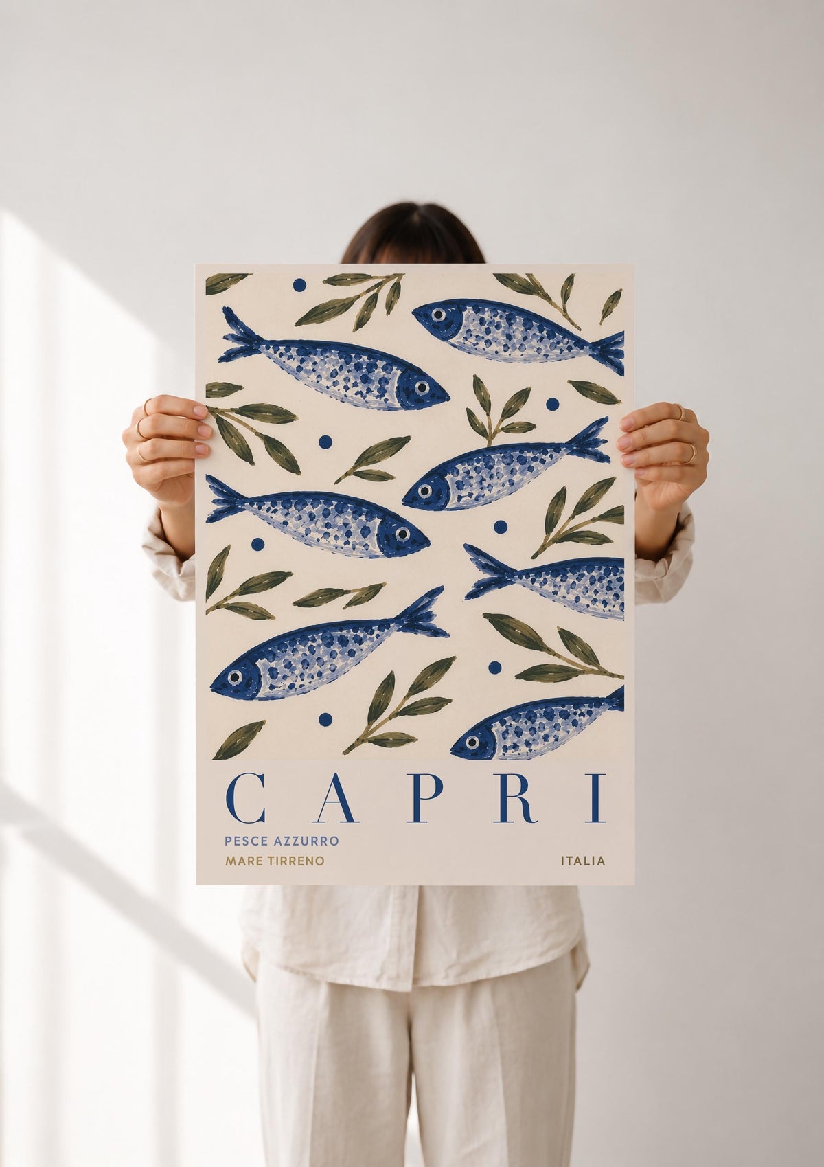 Capri Italy Fish Print | Hand-Painted Mediterranean Coastal Wall Art | Framed or Unframed
