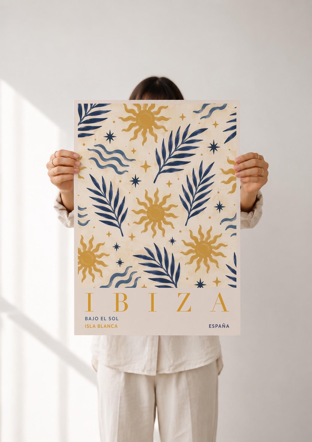 Ibiza Sun Palm Print | Hand-Painted Mediterranean Coastal Wall Art | Framed or Unframed