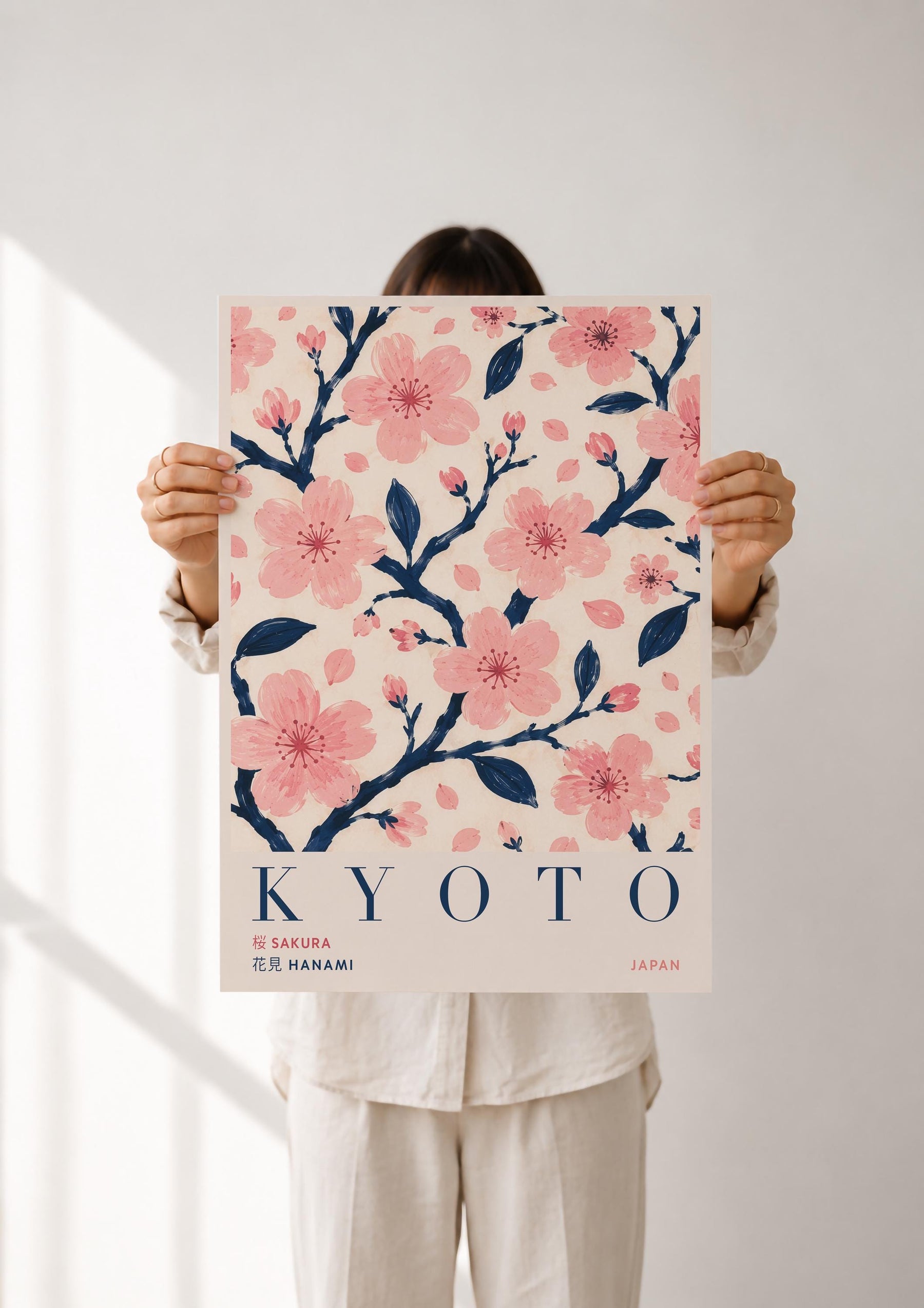 Kyoto Cherry Blossom Print | Hand-Painted Sakura Japanese Wall Art Travel Poster | Framed or Unframed