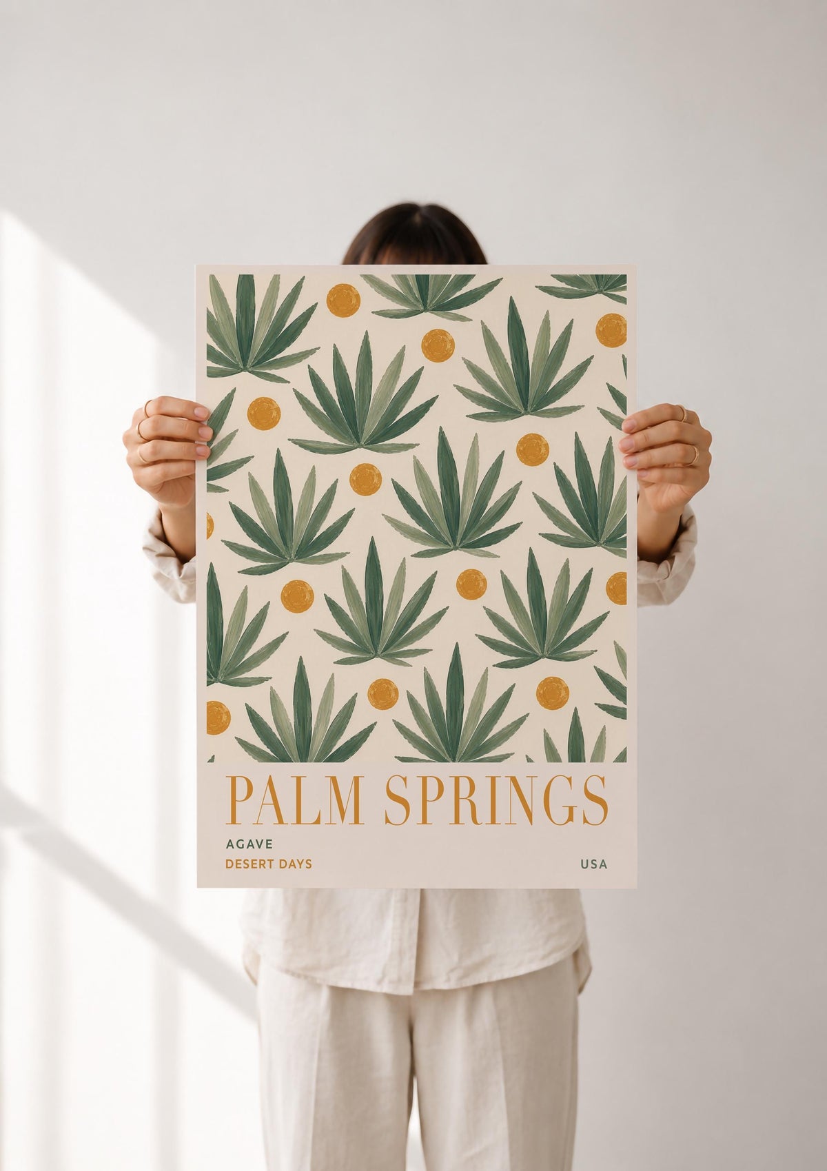 Palm Springs Agave Print | Mid-Century Hand-Painted Desert Botanical Wall Art | Framed or Unframed