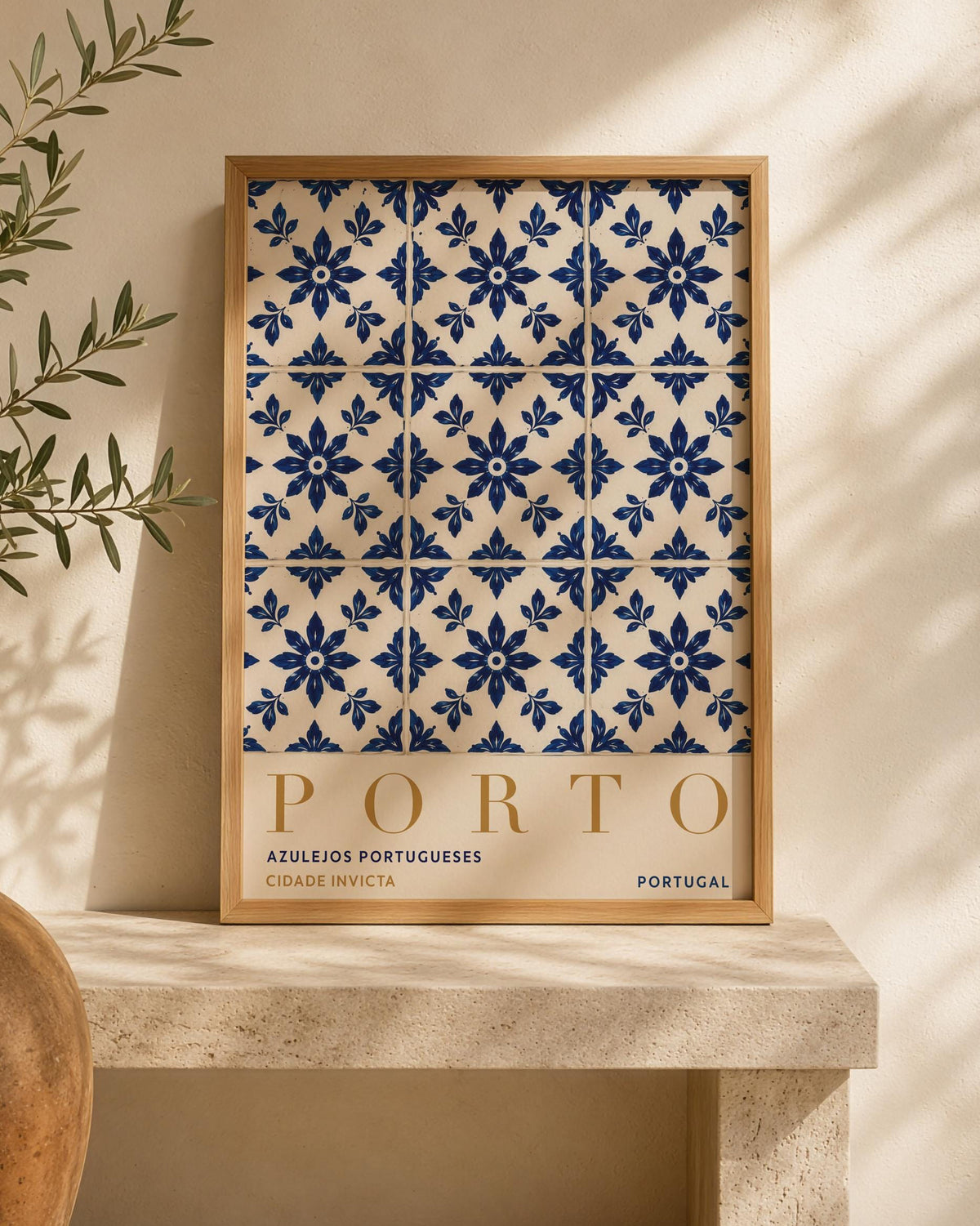 Porto Azulejo Tile Print | Portuguese Coastal Travel Poster | Framed or Unframed