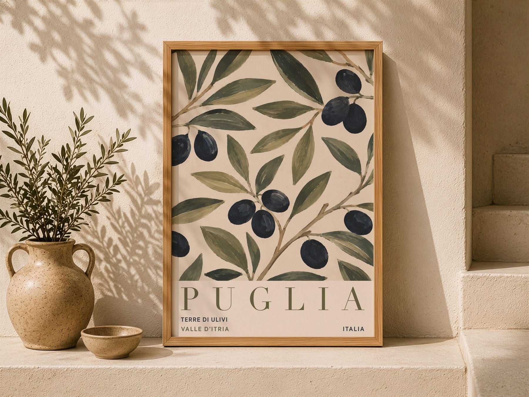 Puglia Olive Branch Print | Italian Botanical Travel Poster | Framed or Unframed