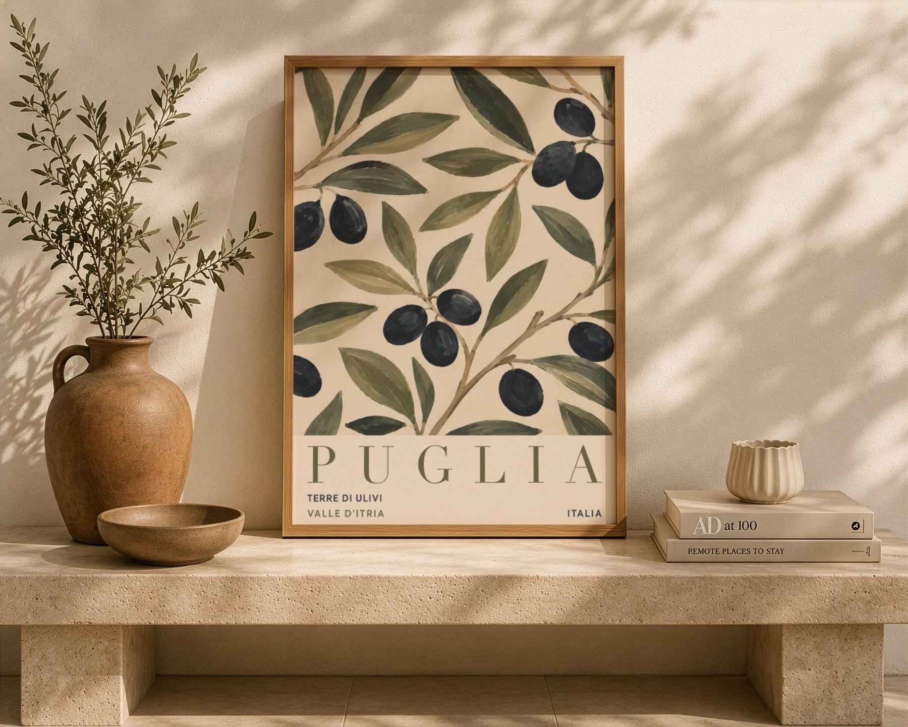Puglia Olive Branch Print | Italian Botanical Travel Poster | Framed or Unframed