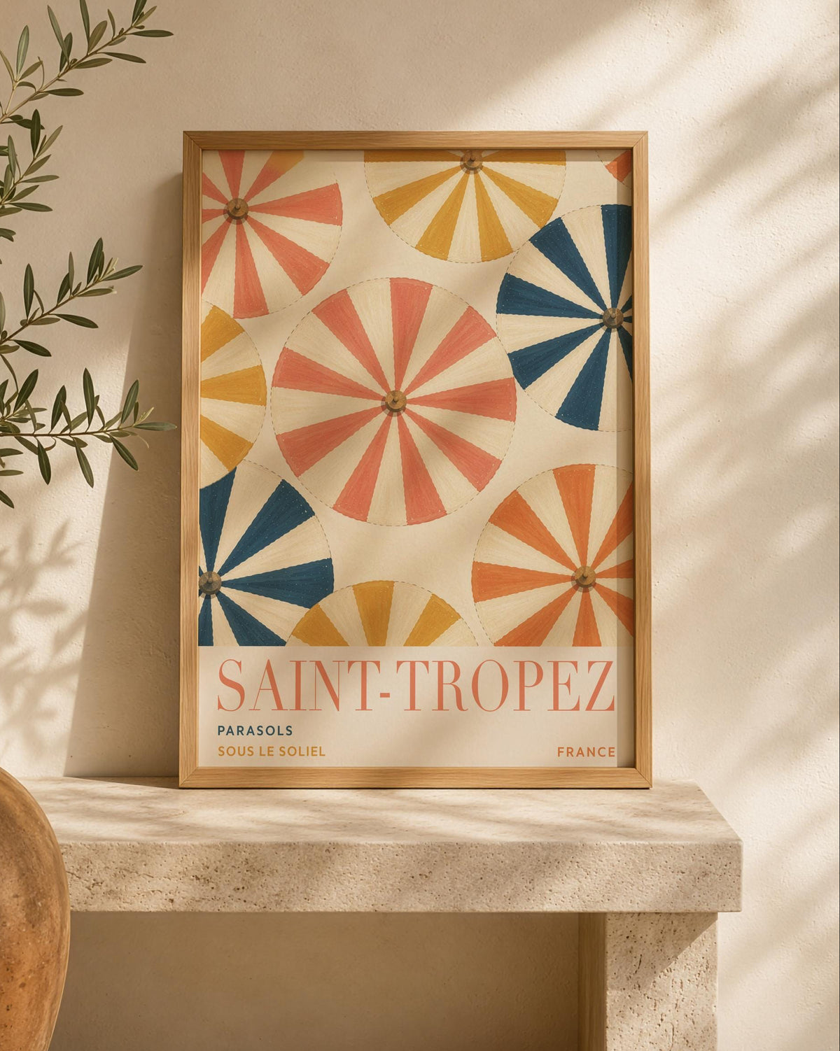 Saint-Tropez Print | French Riviera Beach Parasol Wall Art | Framed or Unframed
