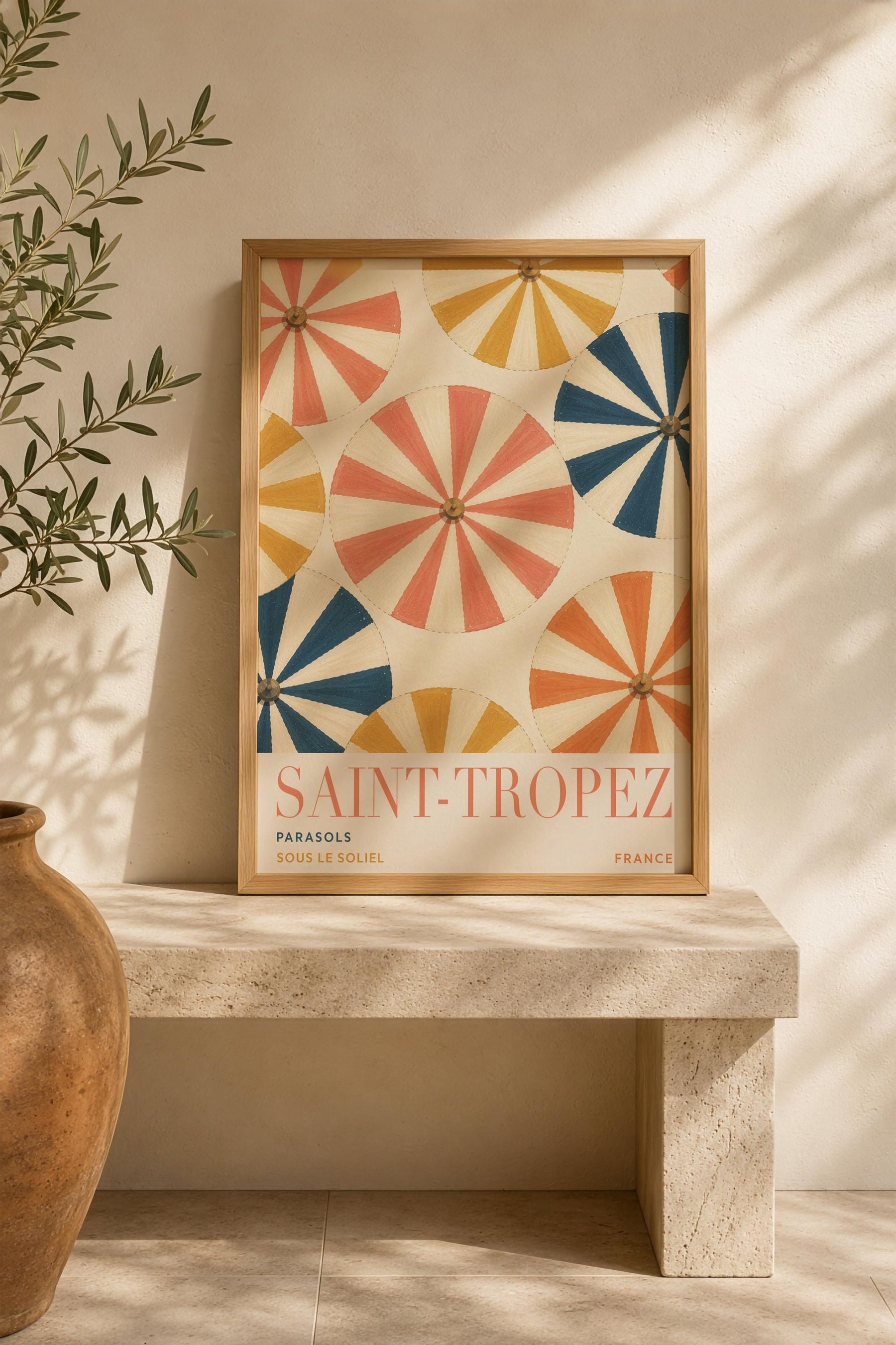 Saint-Tropez Print | French Riviera Beach Parasol Wall Art | Framed or Unframed