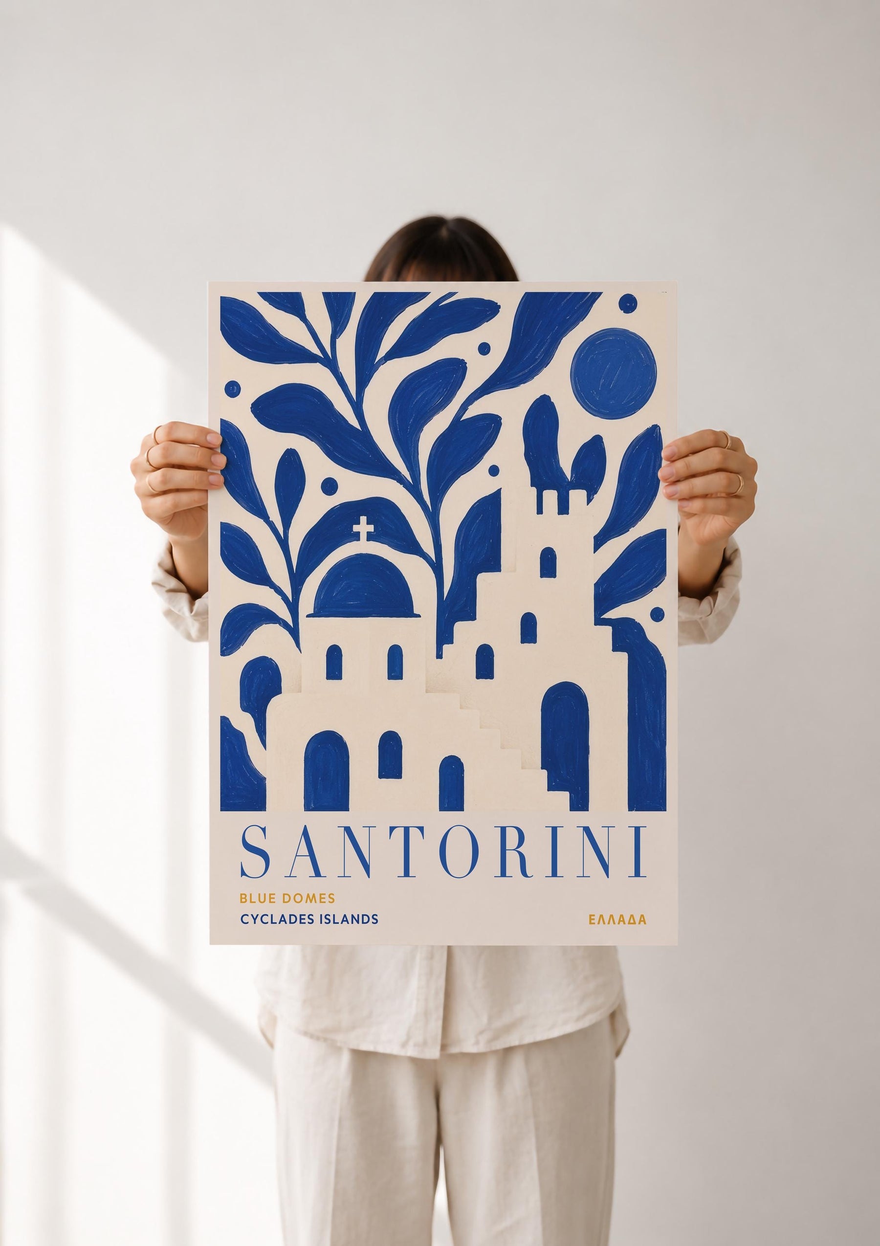 Santorini Blue Domes Print | Greek Island Travel Poster, Cyclades Illustration | Framed or Unframed
