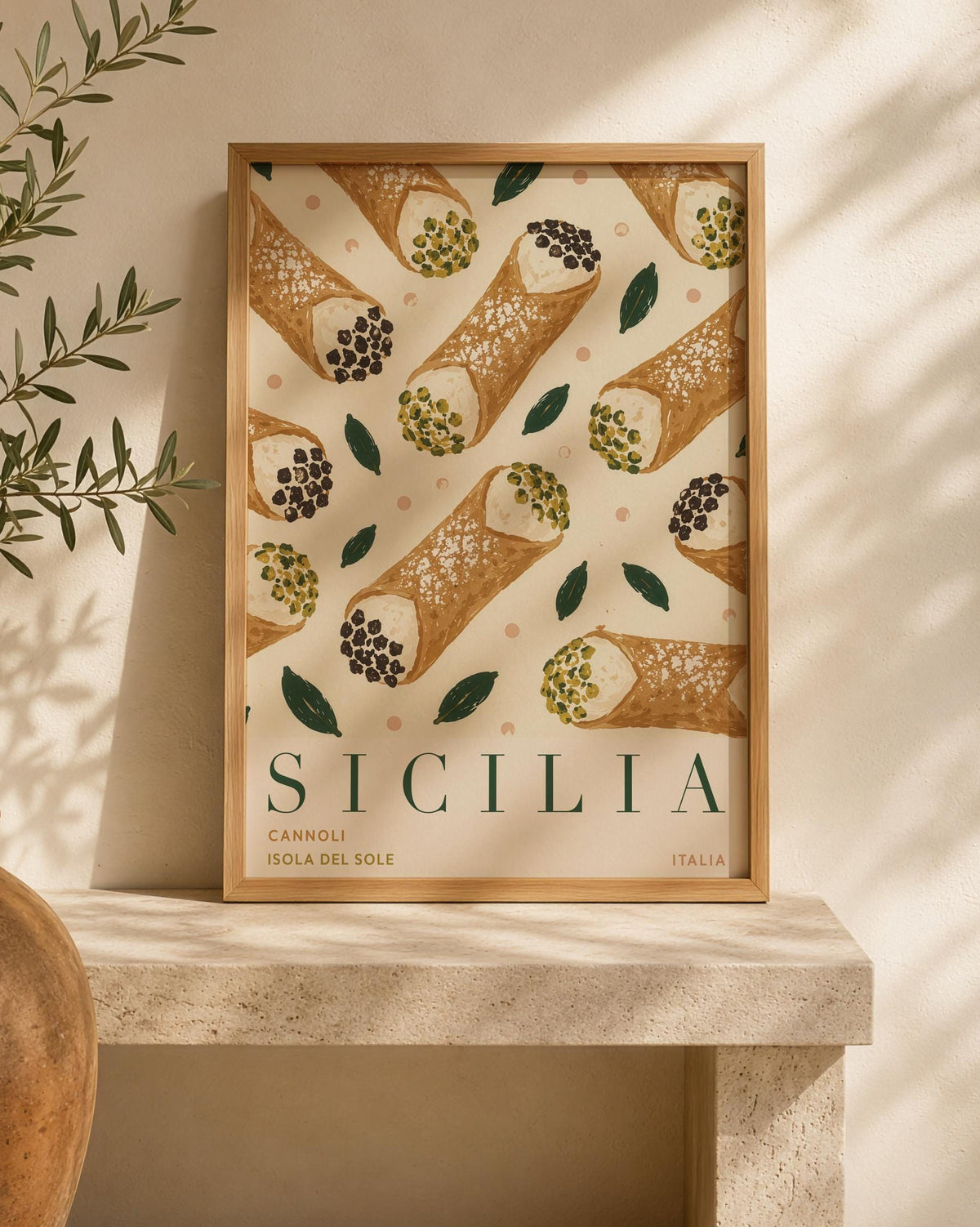 Sicily Cannoli Print | Hand-Painted Italian Food Travel Poster, Kitchen Decor | Framed or Unframed